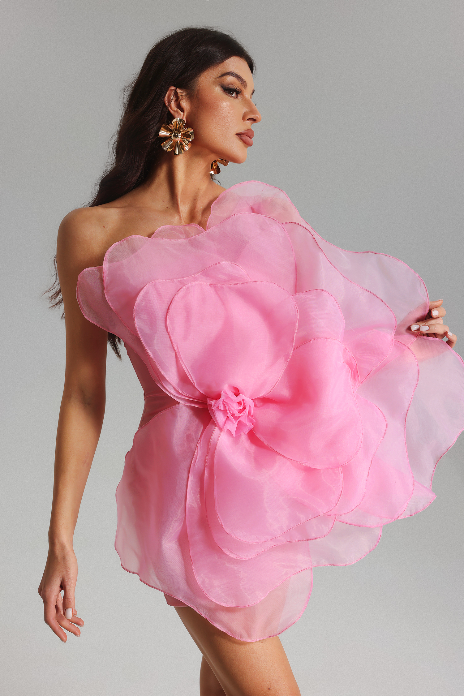 Nydia Mesh Flower Mini Tube Dress-Pink
