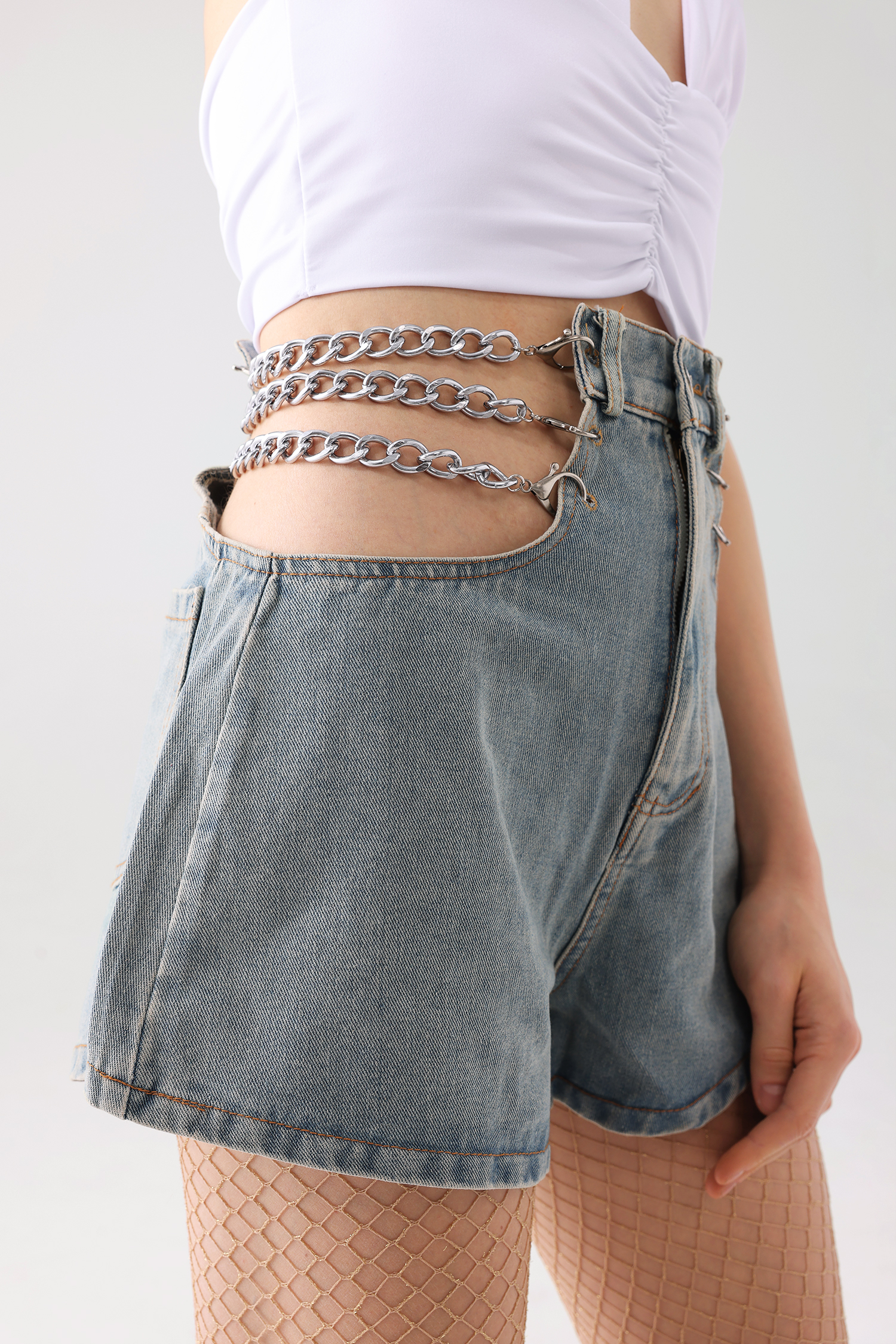 Lerae Chains Denim Shorts