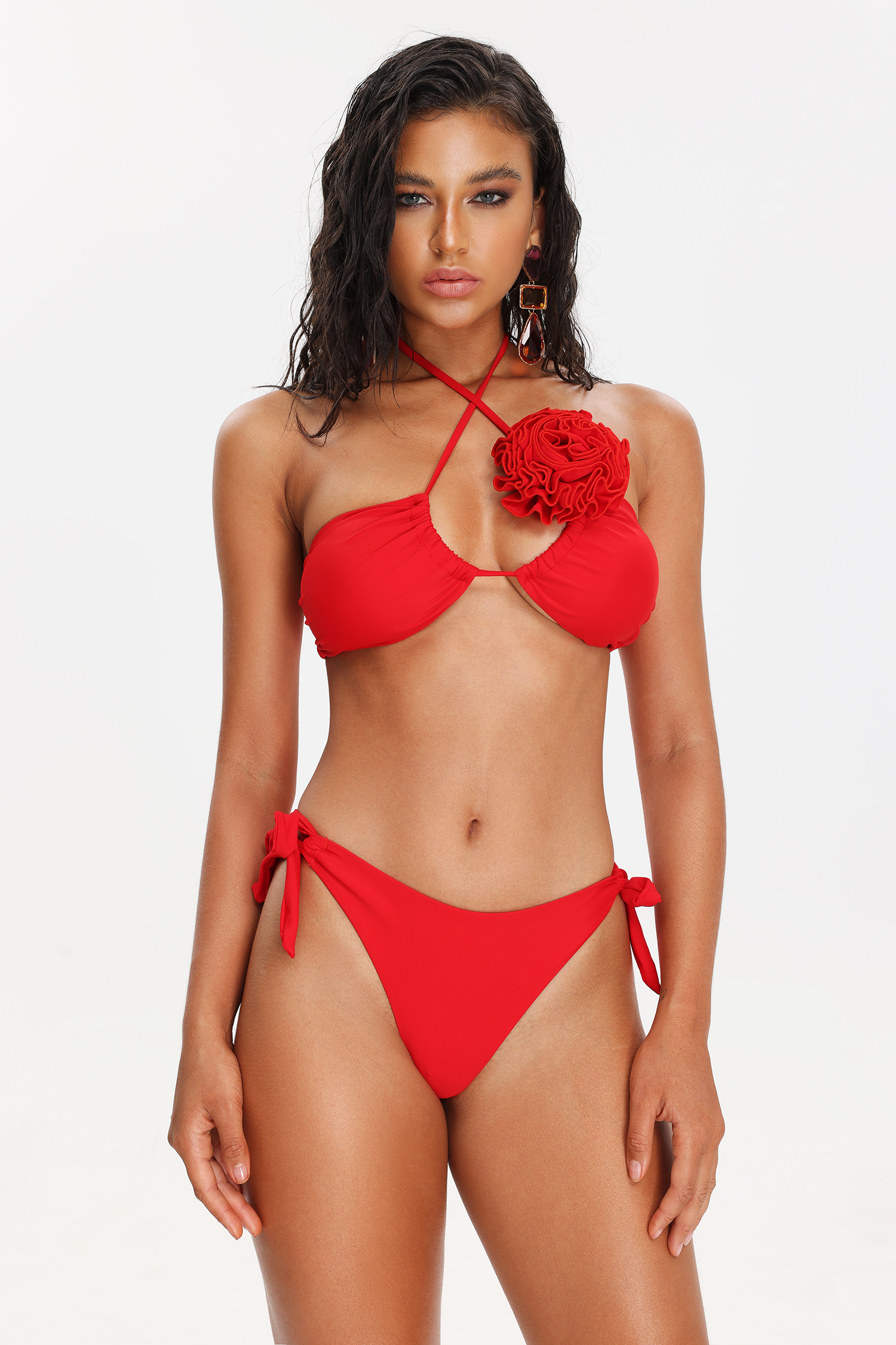Eamon Flower Crossed Halter Bikini Set