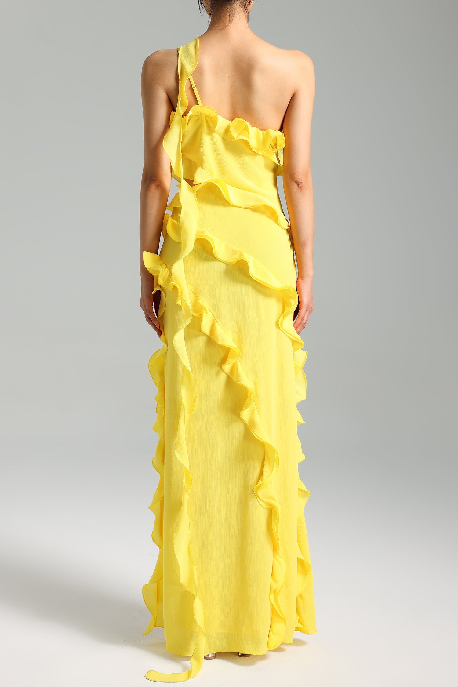 Mota Ruffled One Shoulder Slit Dress