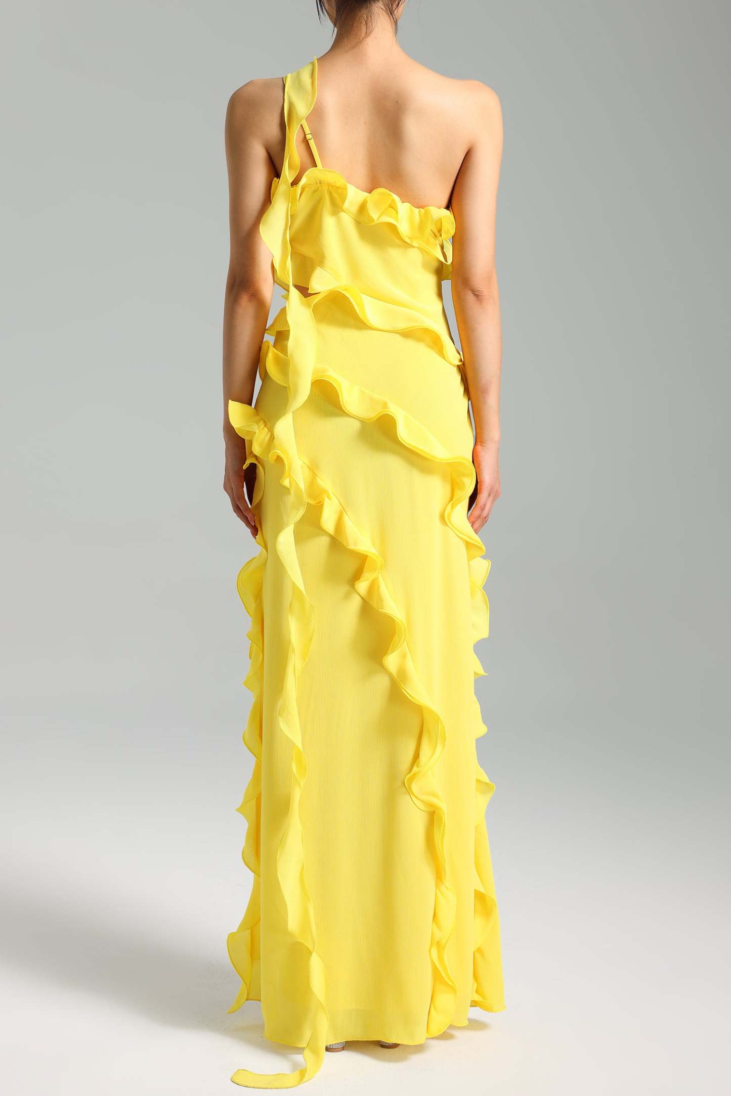 Mota Ruffled One Shoulder Slit Dress