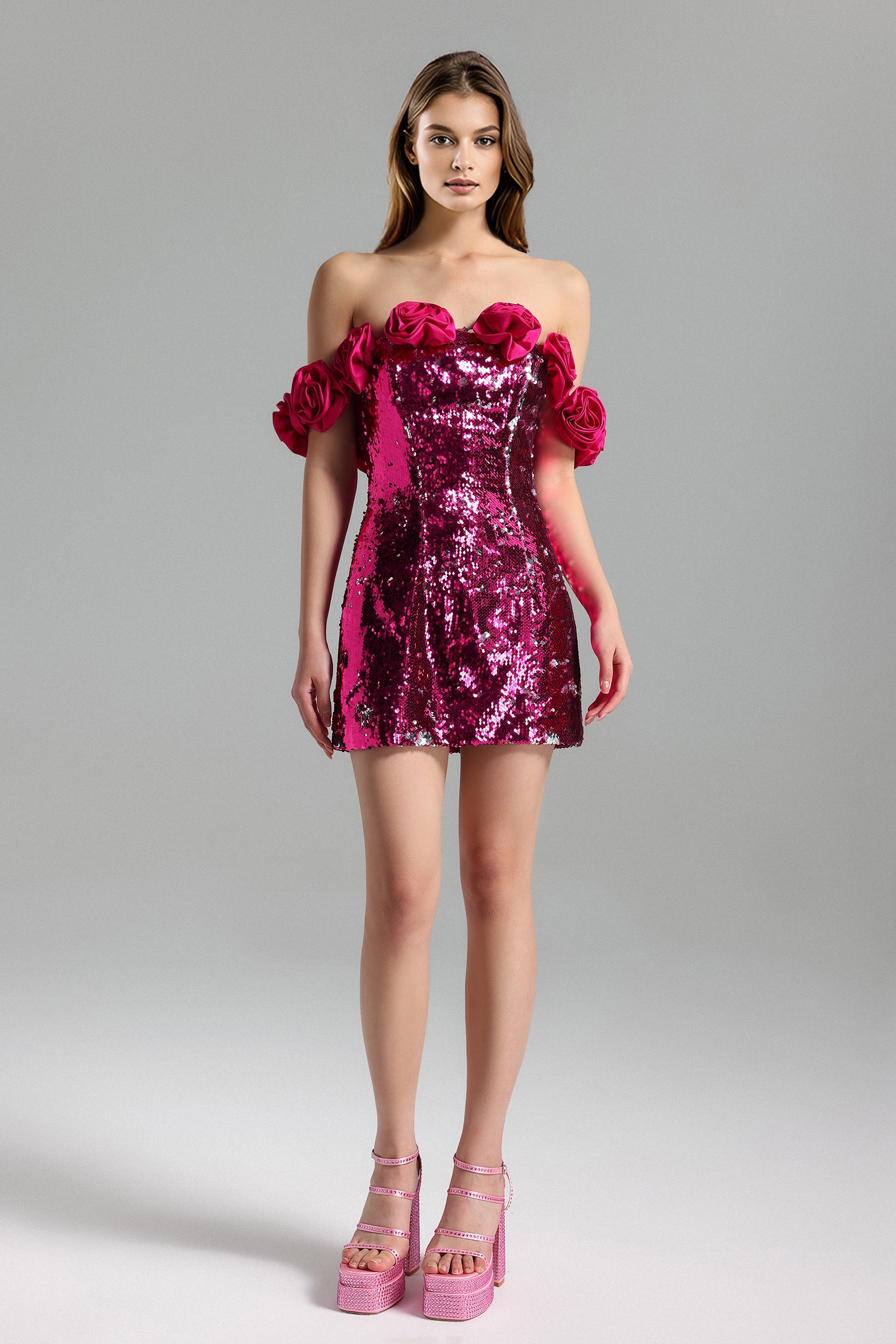 Tris Flower Sequins Mini Dress