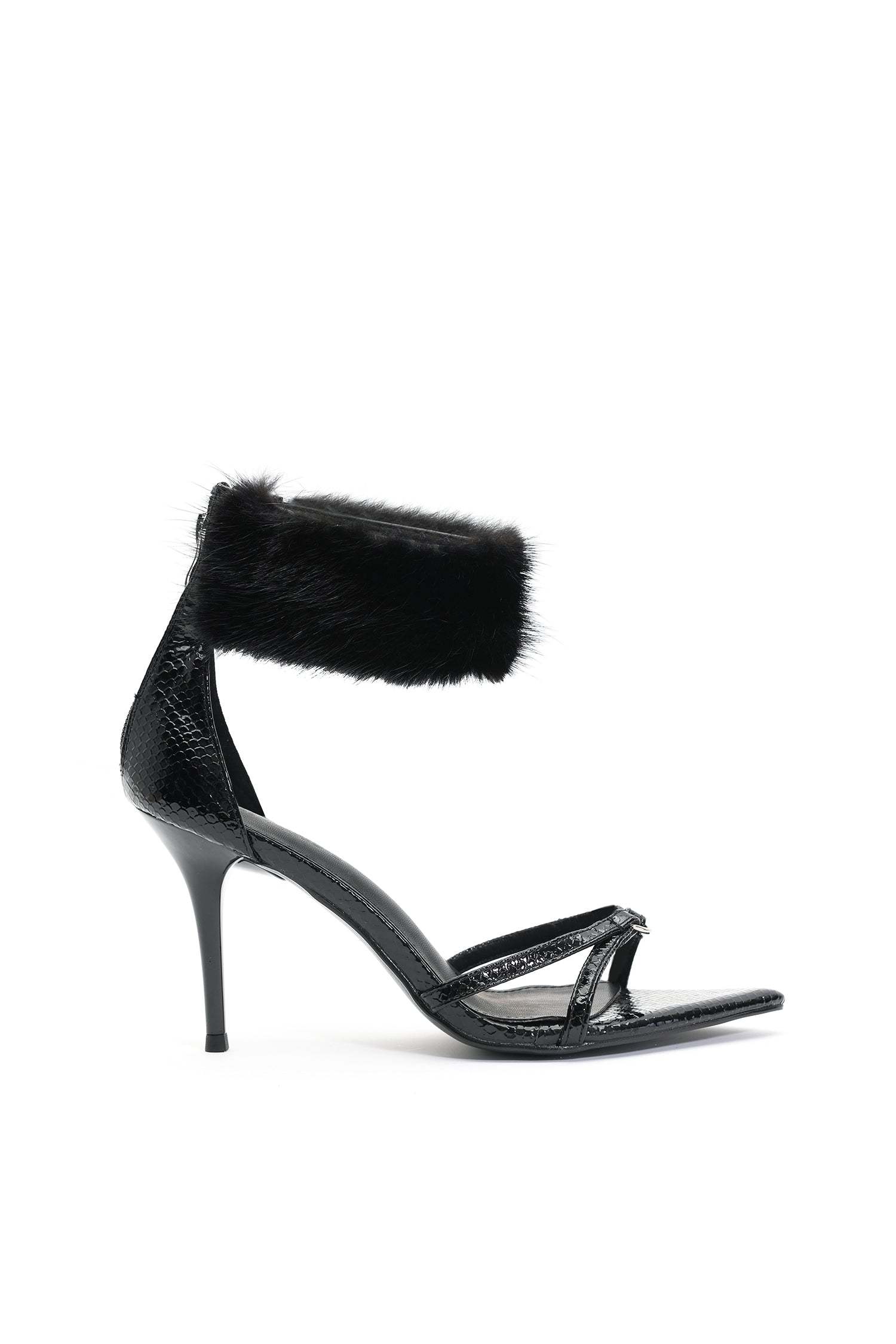 Myka Furry Zipper Stiletto Sandles