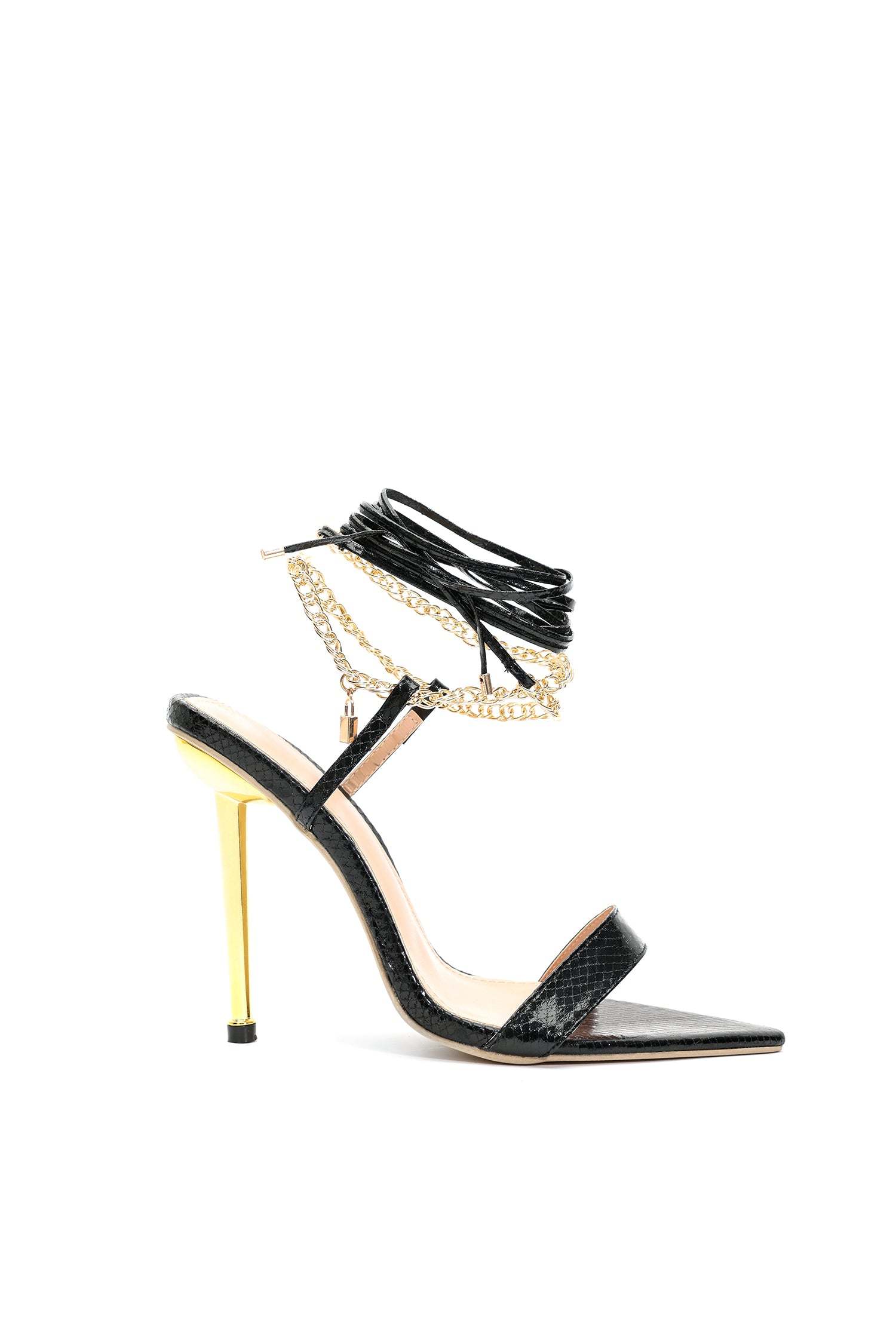 Sibyl Chain Strappy Stiletto Sandles - Black