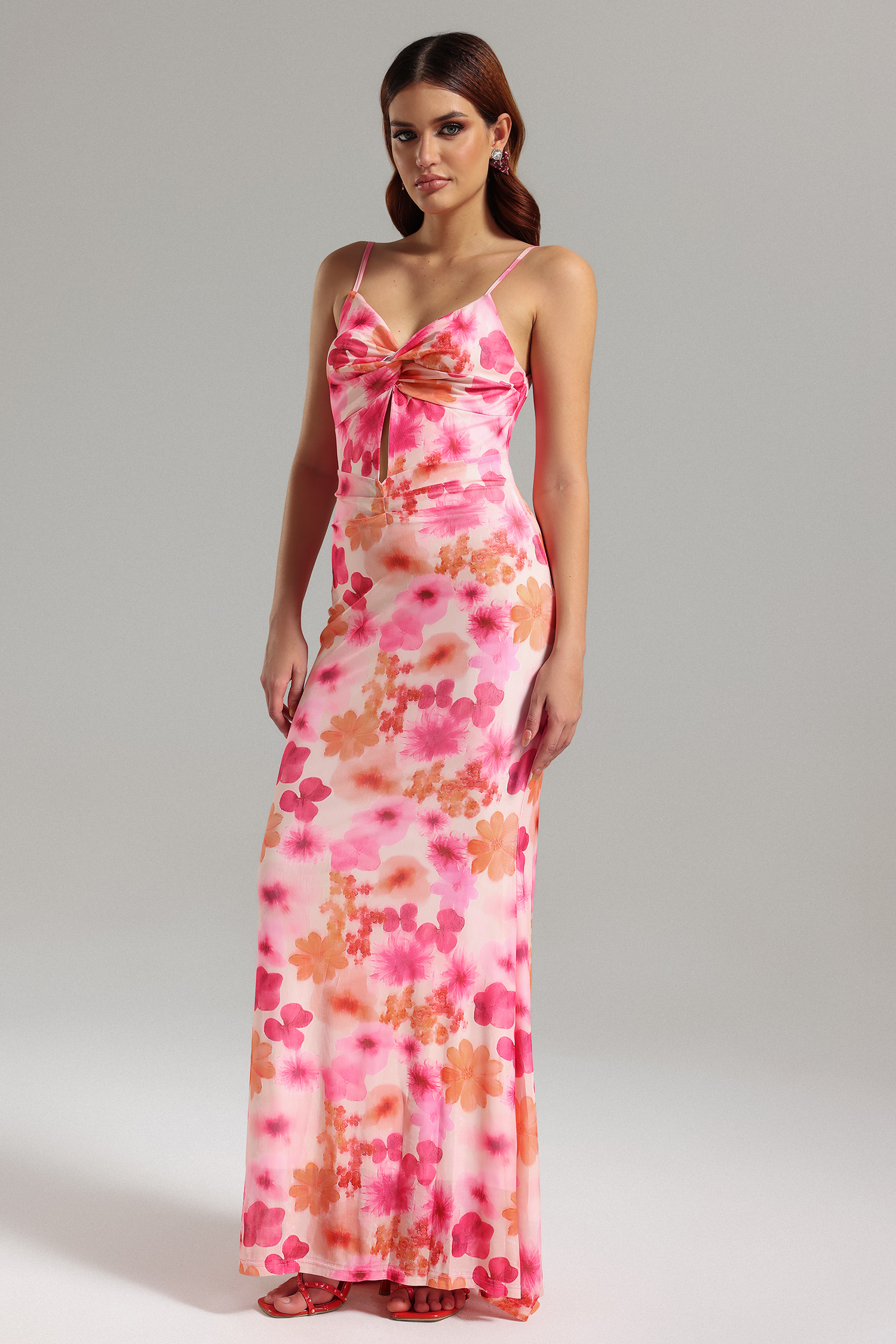 Magdalena Cut Out Printed Mesh Maxi Dress