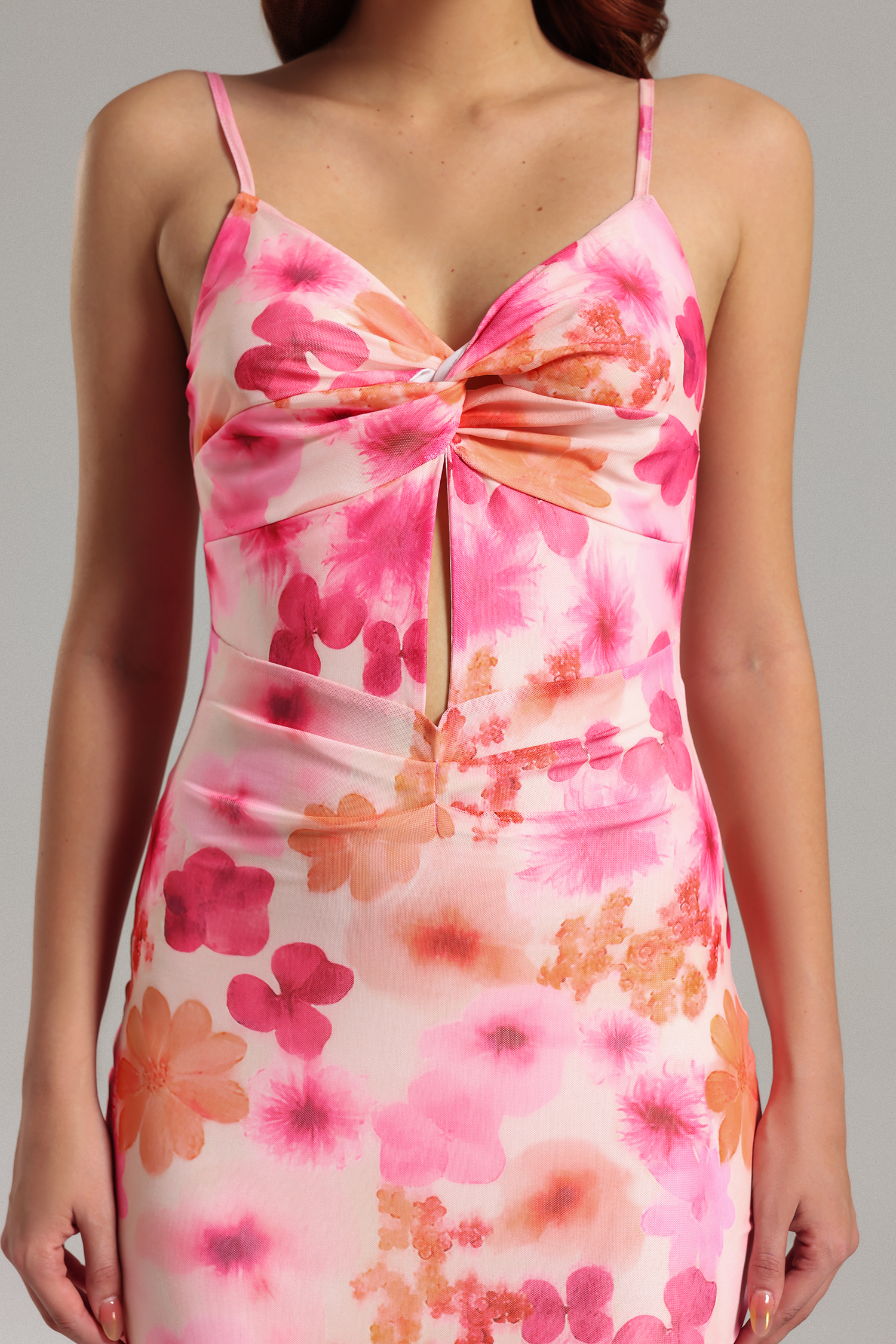 Magdalena Cut Out Printed Mesh Maxi Dress