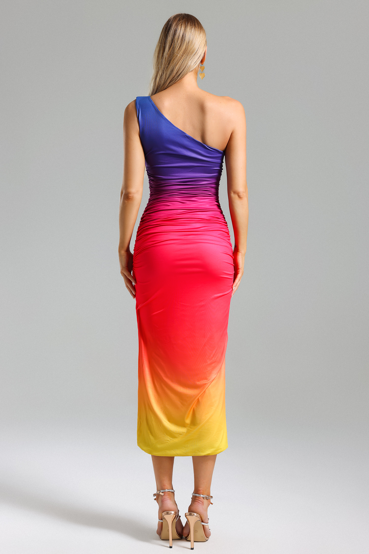 Riza One Shoulder Gradient Pleated Dress
