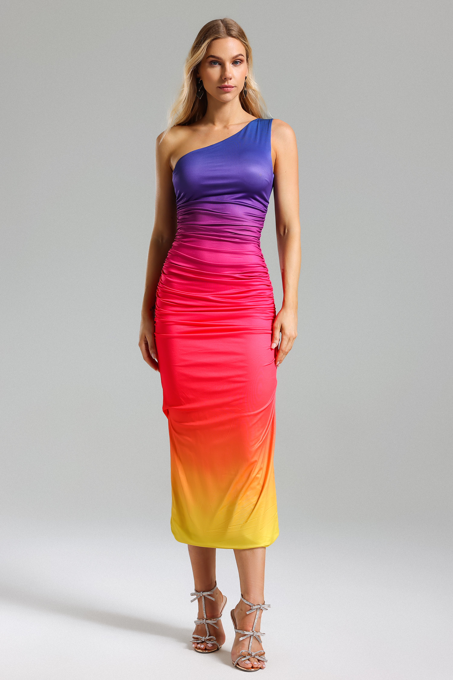 Riza One Shoulder Gradient Pleated Dress
