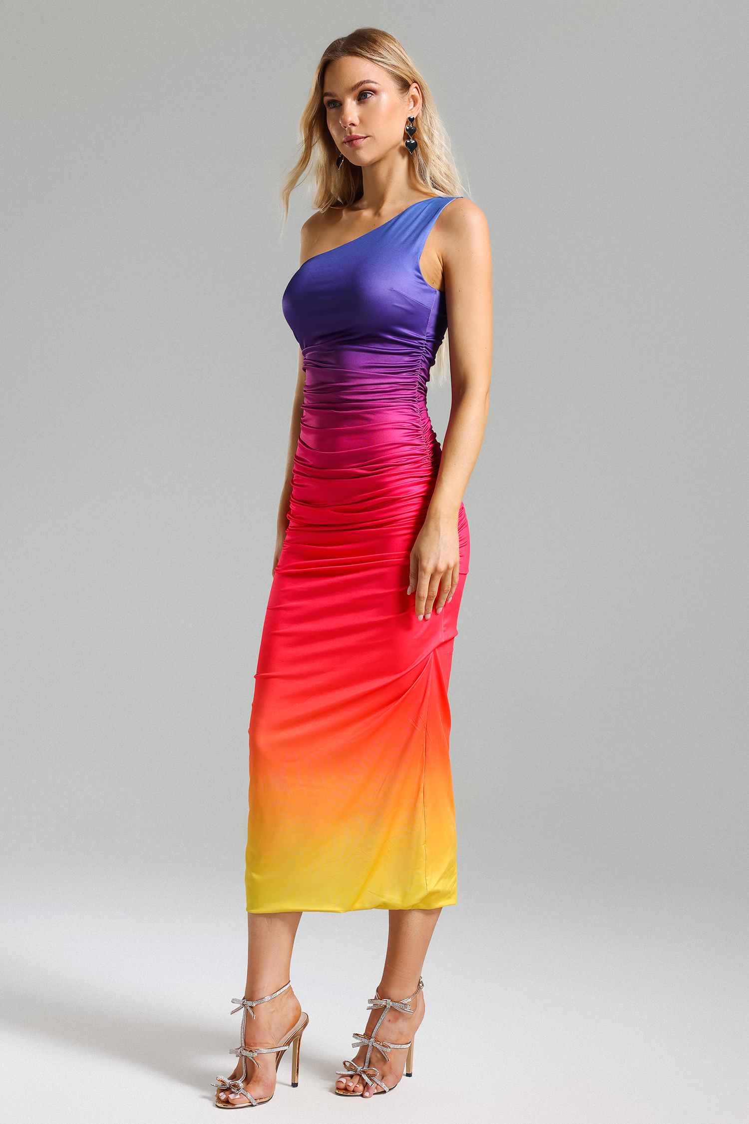 Riza One Shoulder Gradient Pleated Dress