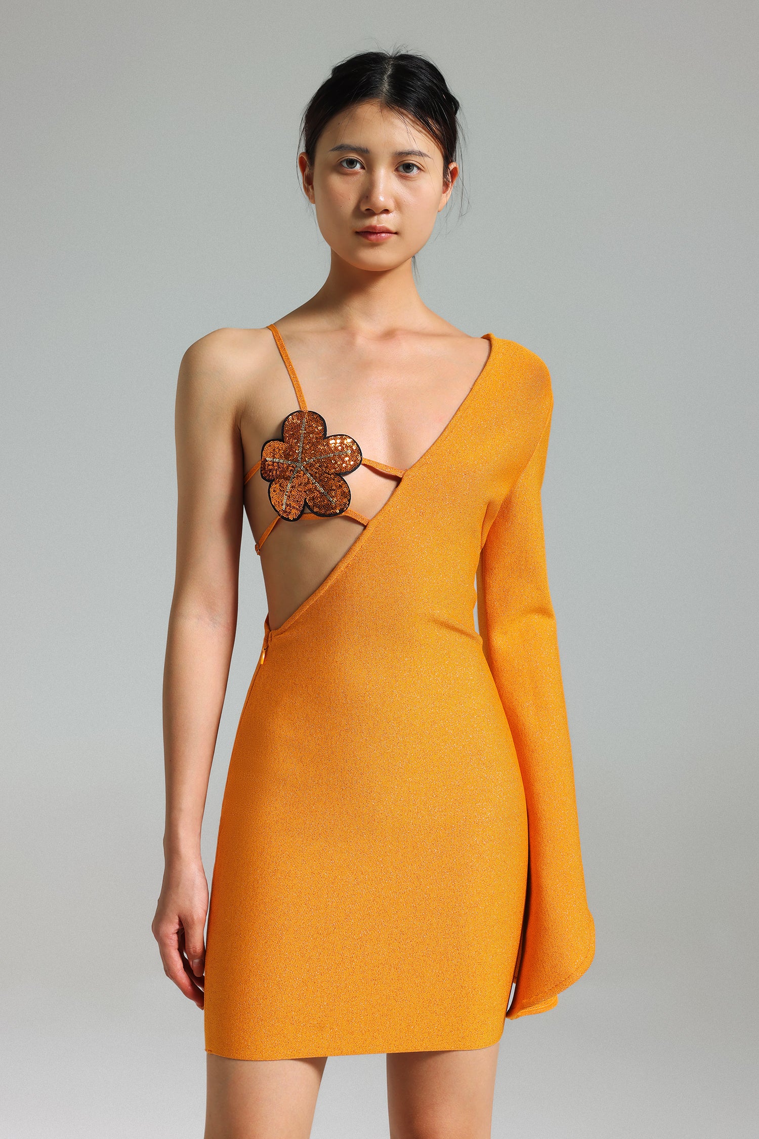 Villy Asymmetrical Sequins Flower Mini Dress