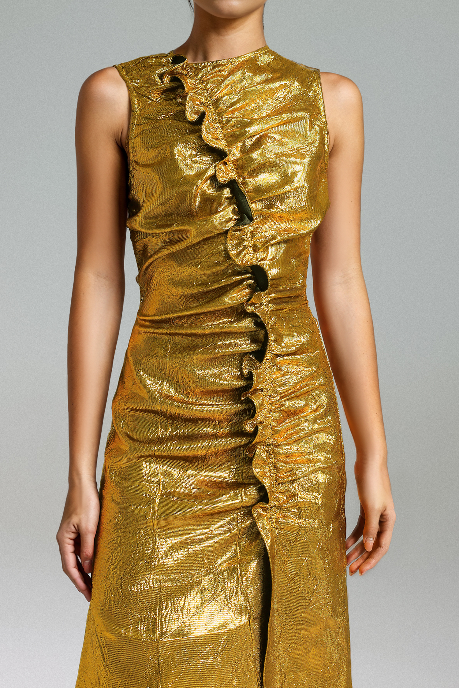 Suku Pleated Metallic Slit Dress