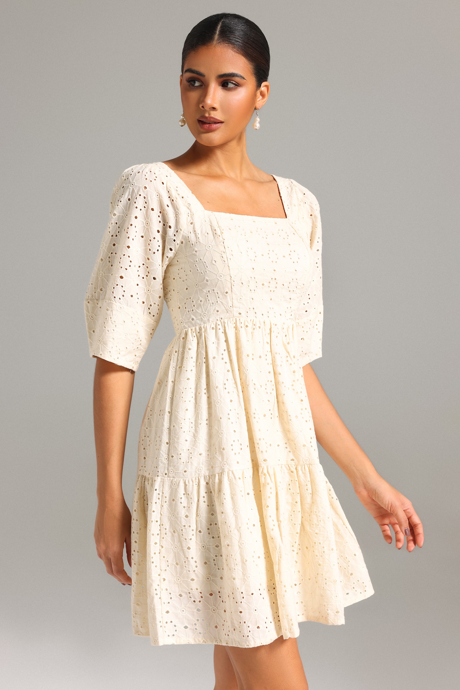 Maci Square-cut Collar Lace Mini Dress