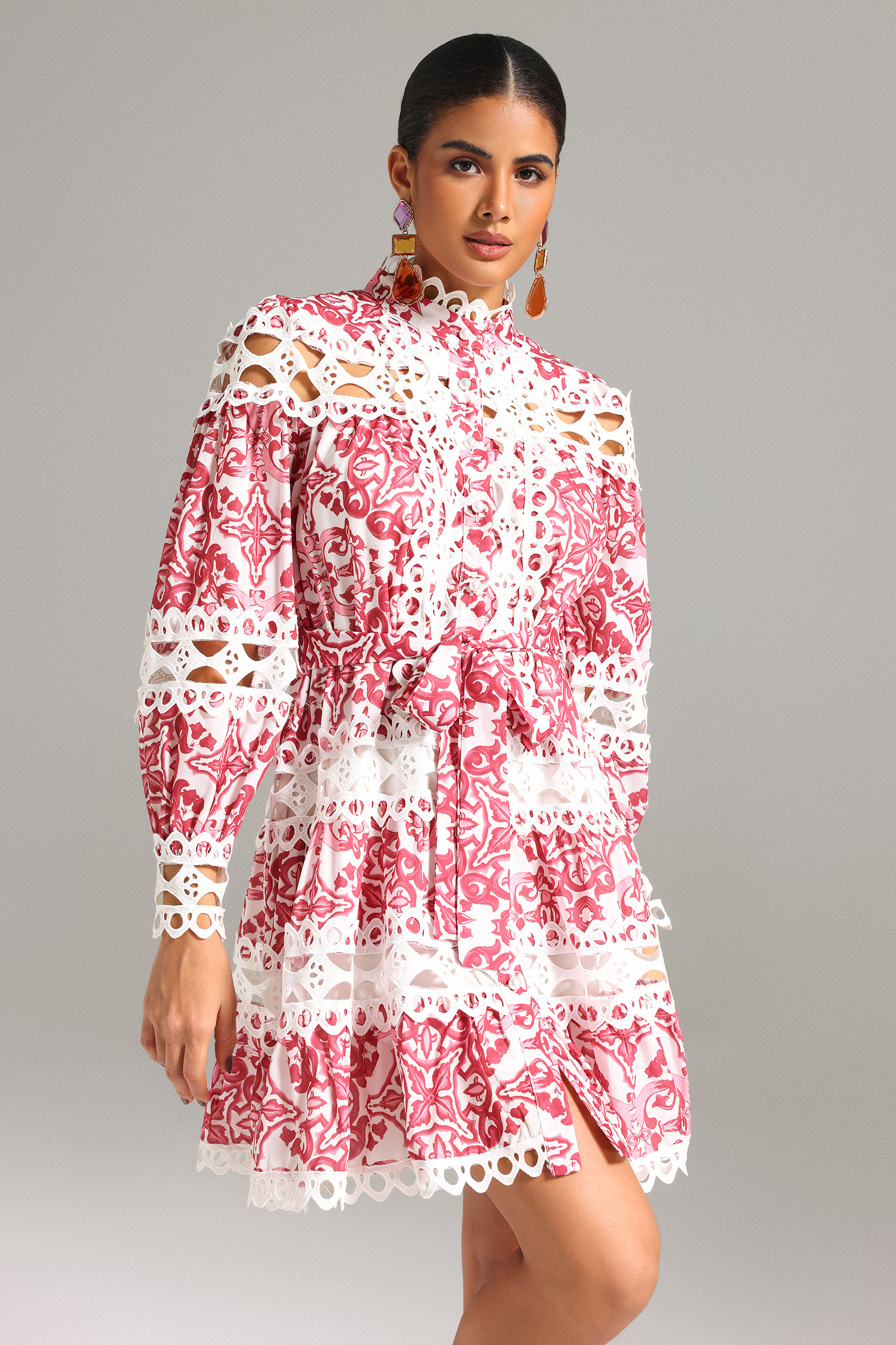 Pascale Printed Lace Mini Dress