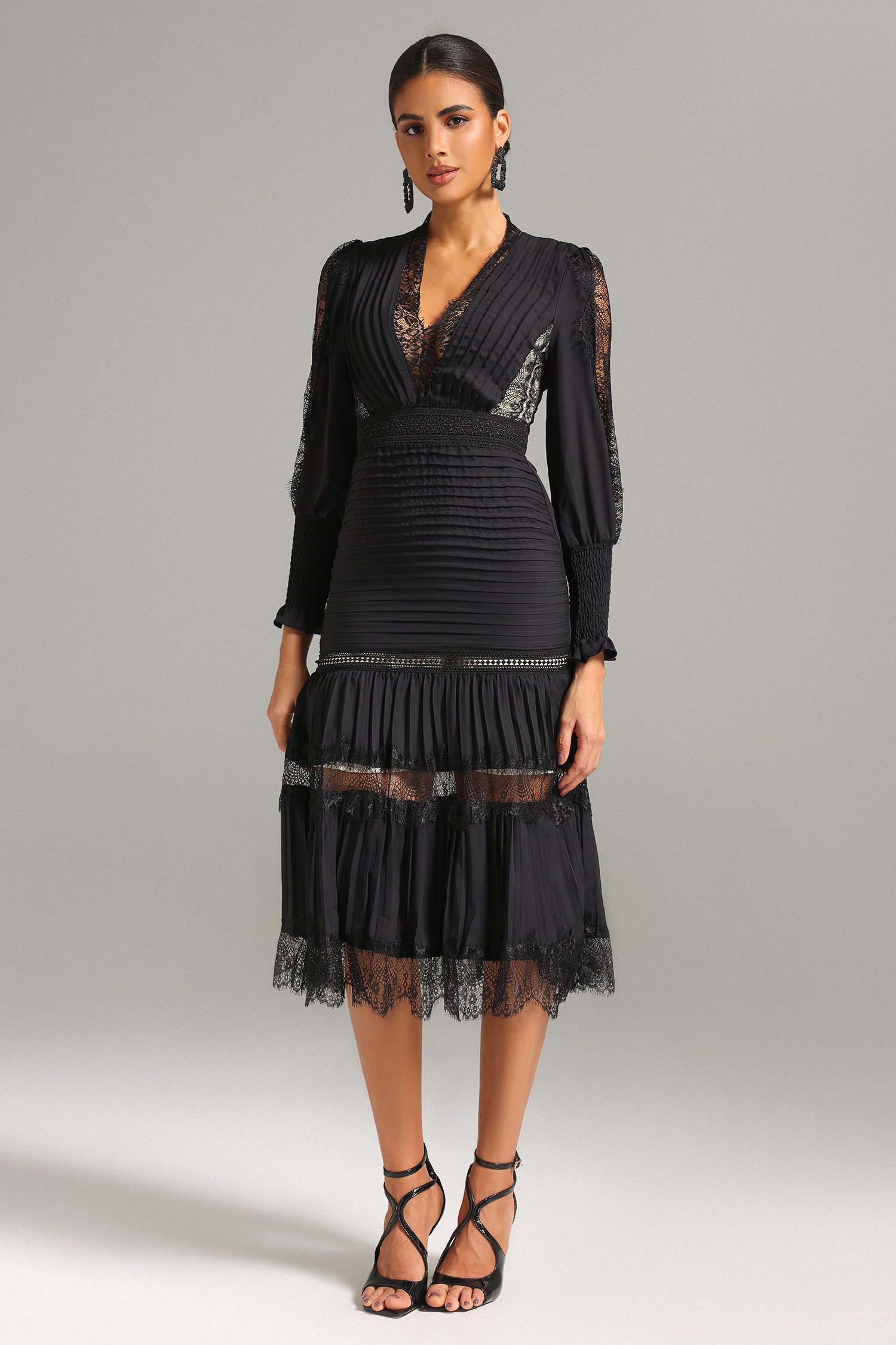 Petra V Neck Lace Midi Dress
