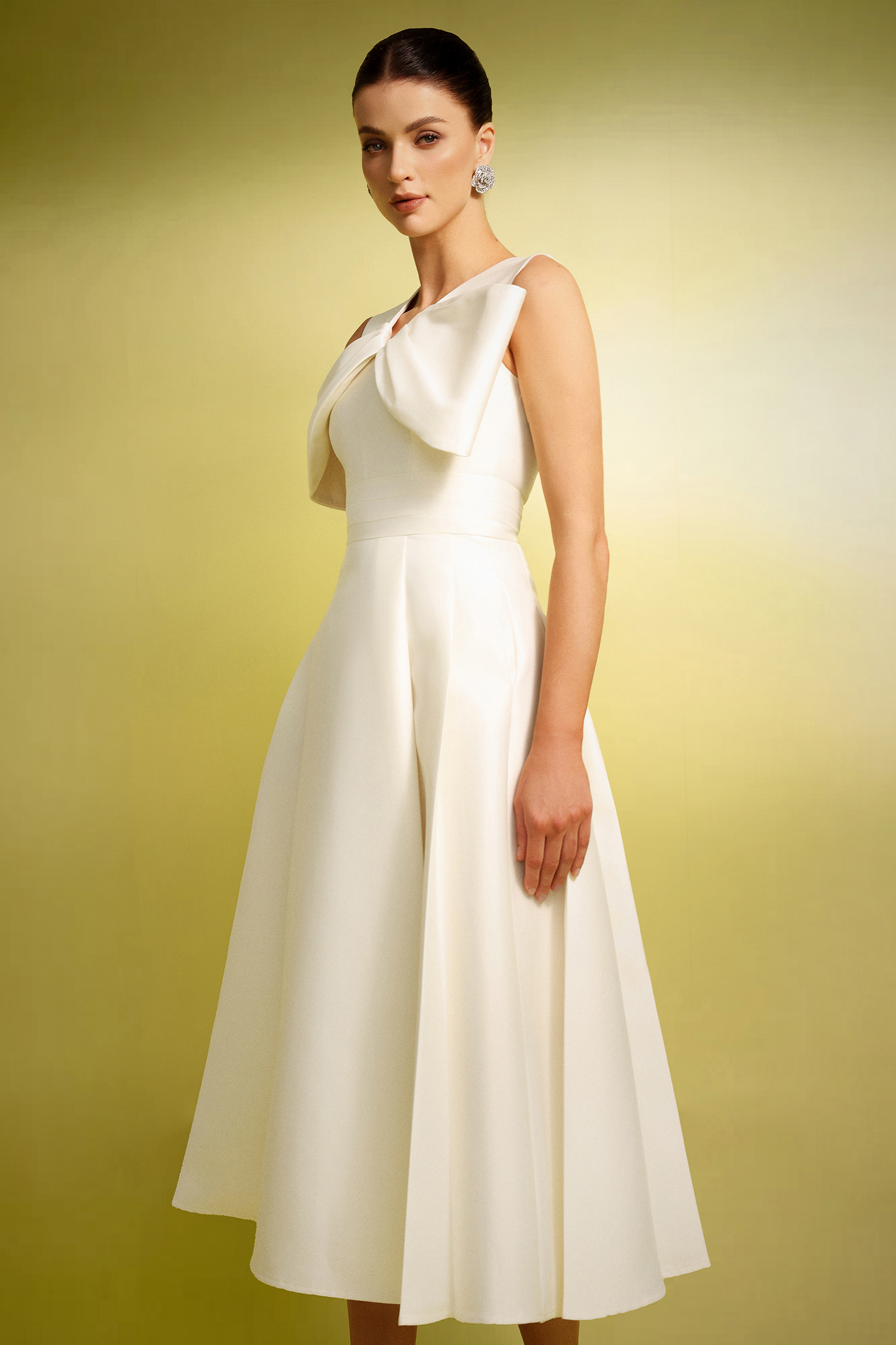 Spiral Off-The-Shoulder V-Neck Bow Maxi Dress