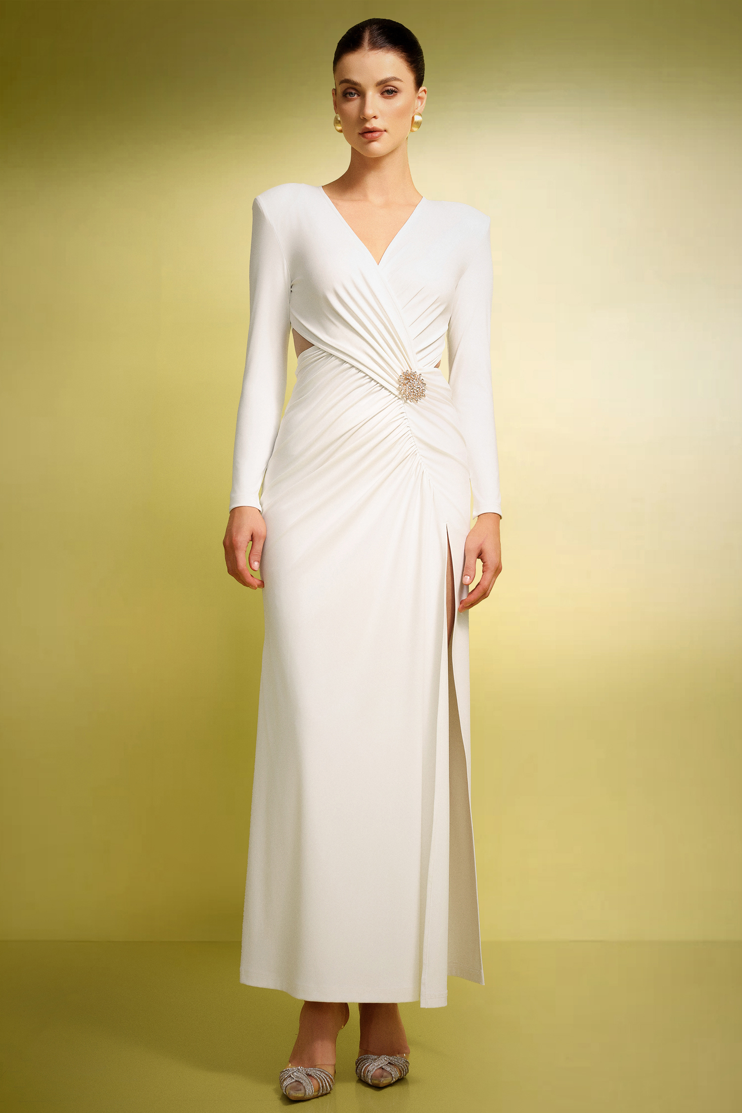 Milo V-Neck Long Sleeves Hollowed Out Slit Maxi Dress