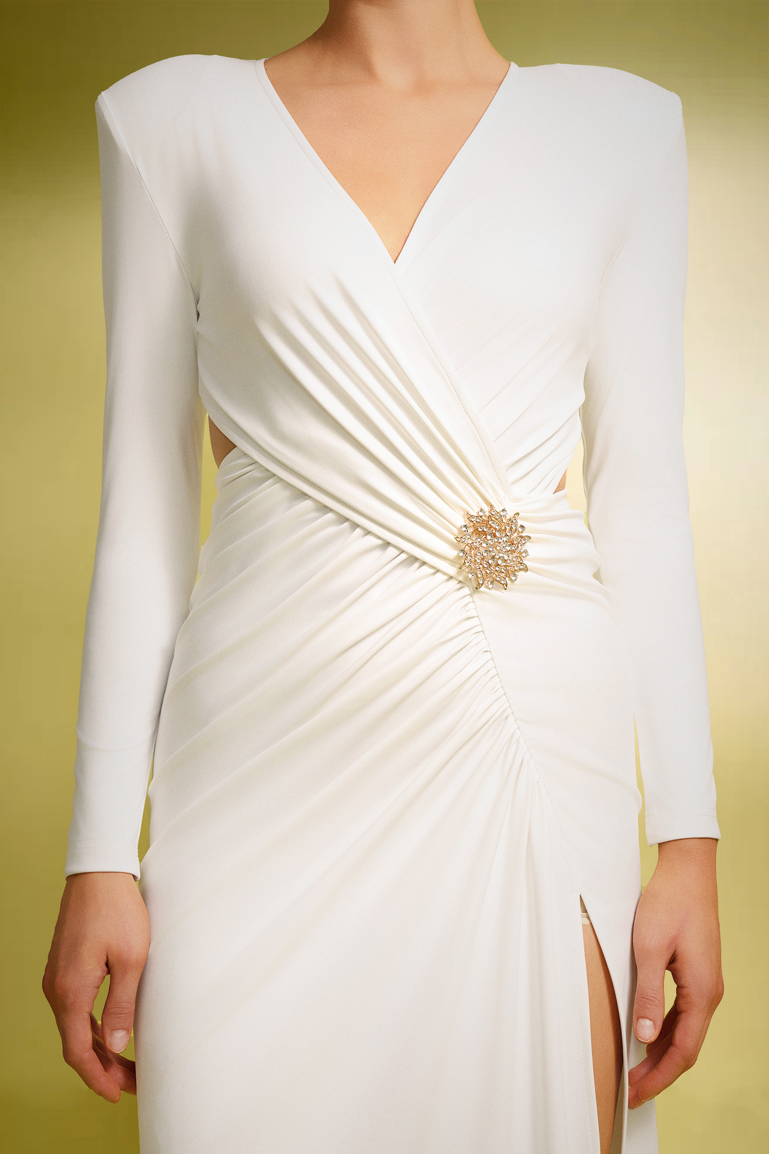 Milo V-Neck Long Sleeves Hollowed Out Slit Maxi Dress