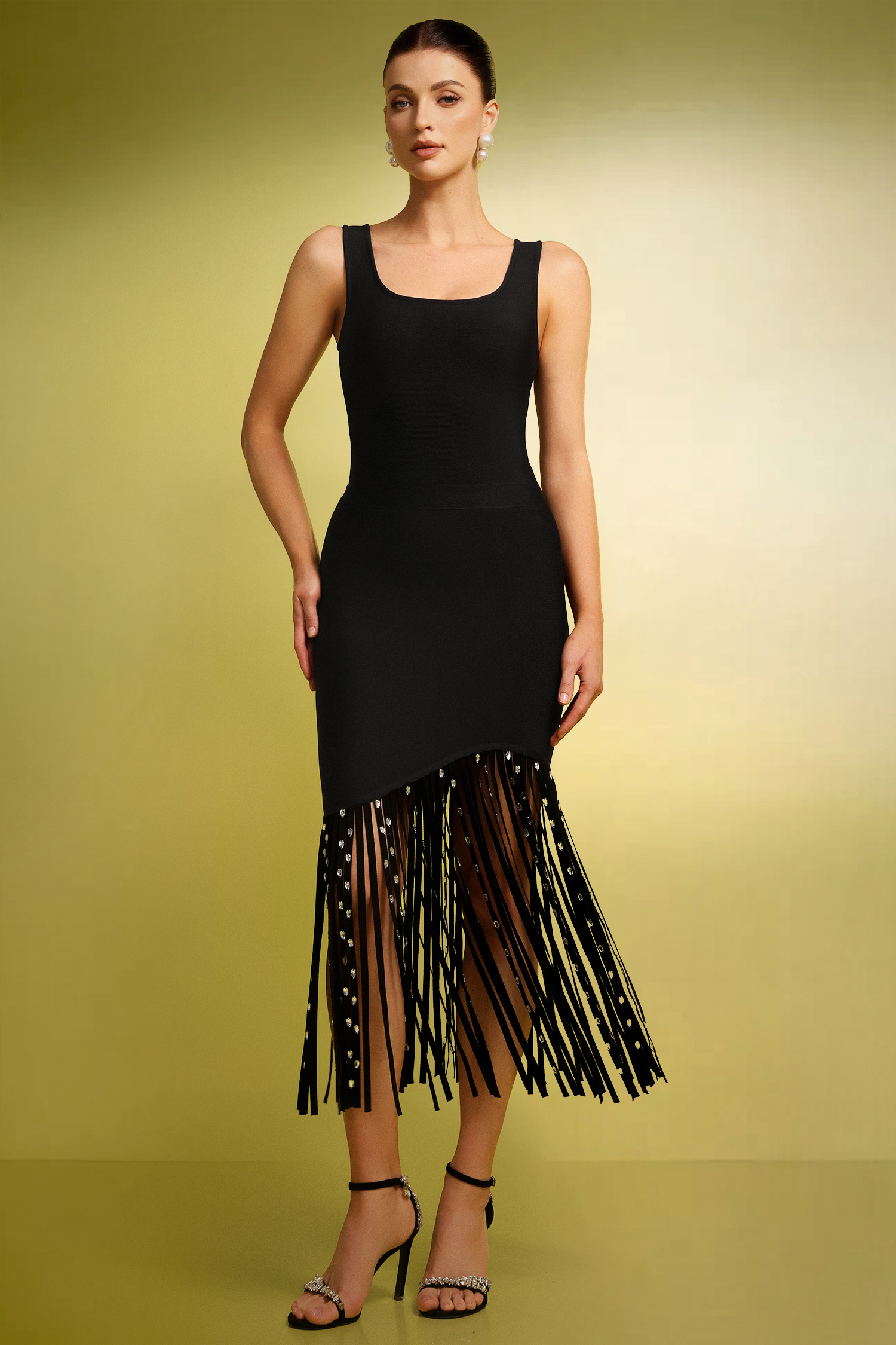 Margot Sleeveless Tassels Diamond Bandage Midi Dress