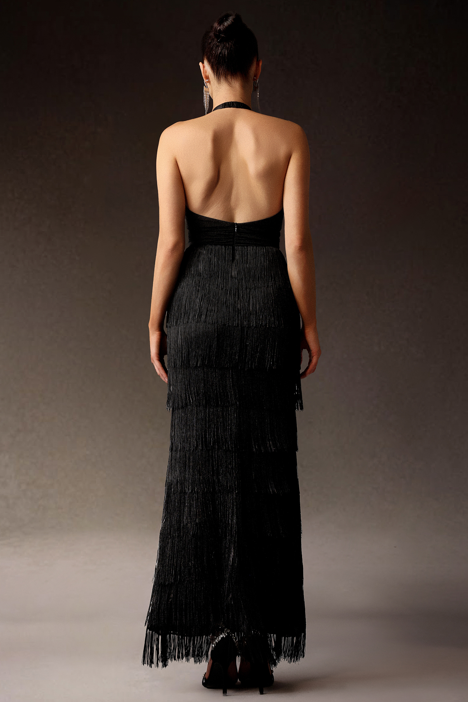 Odely V-Neck Halter Backless Tassel Maxi Dress