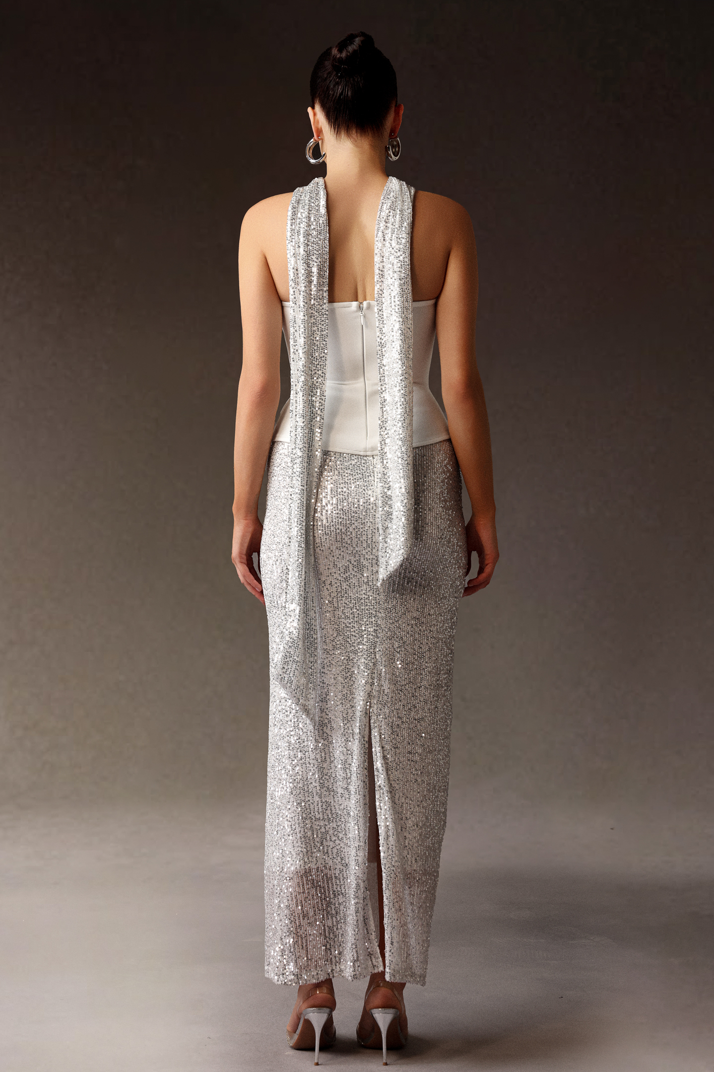 Palez Sleeveless Sequins Bandage Maxi Three-Piece Set