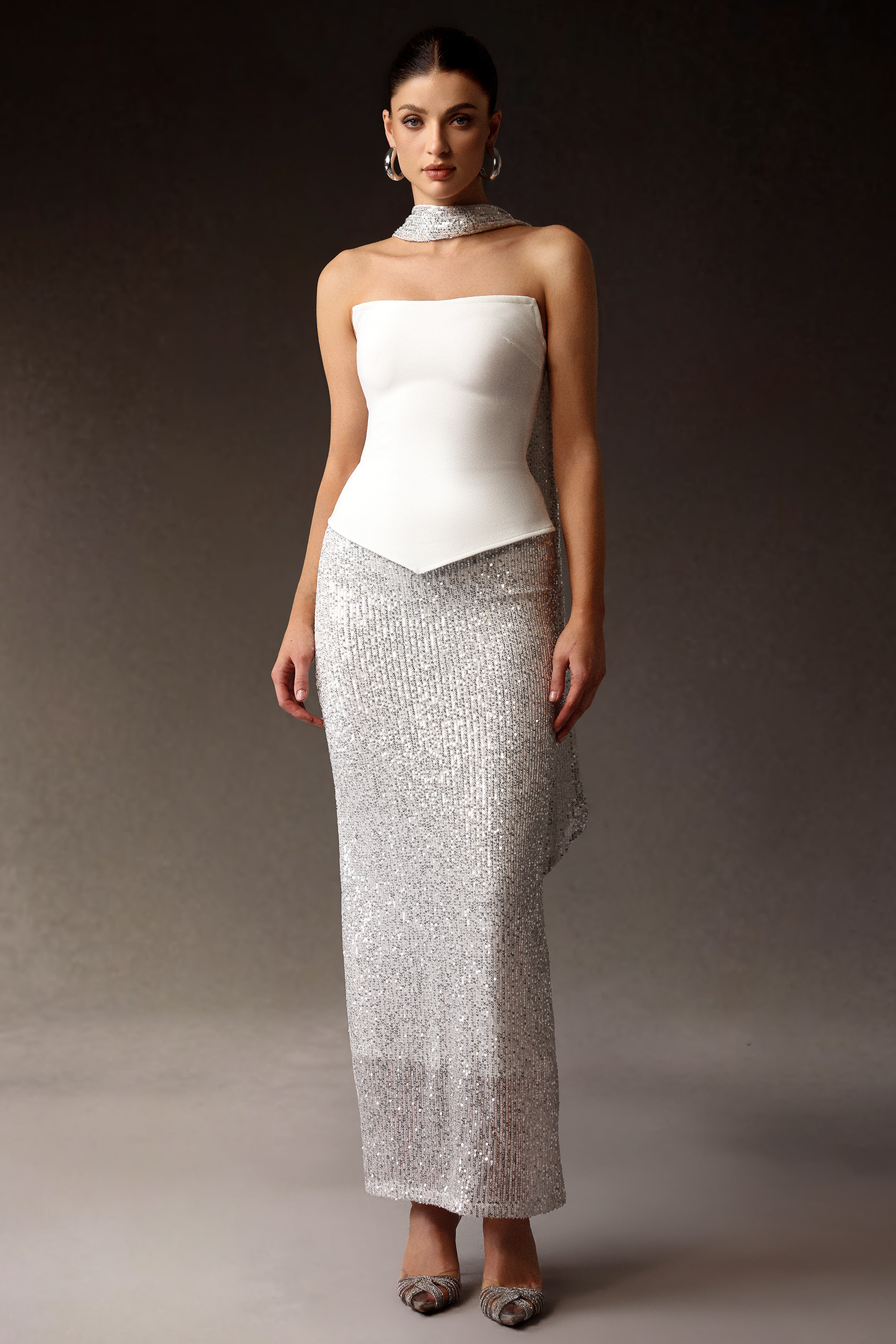 Palez Sleeveless Sequins Bandage Maxi Three-Piece Set