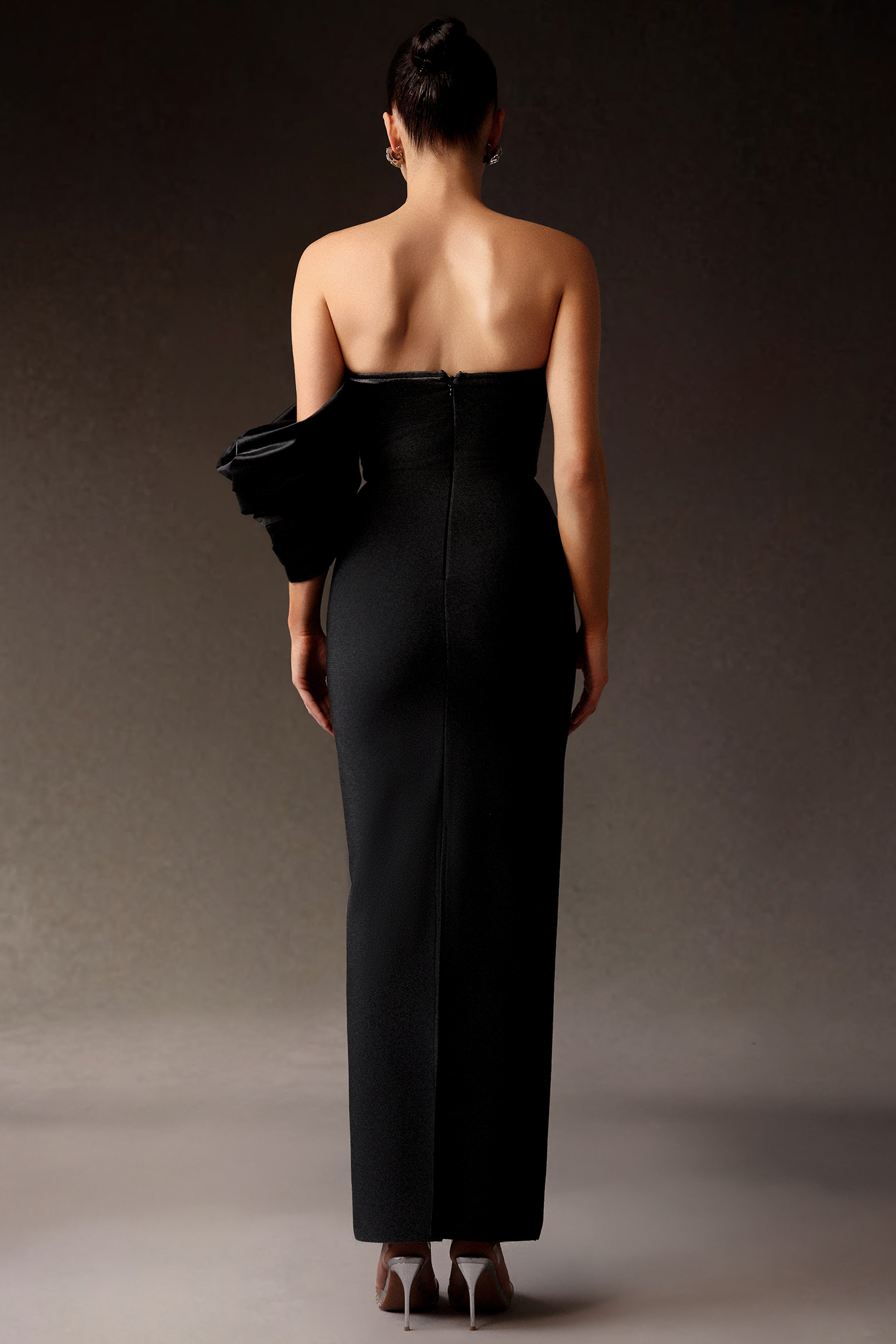 Fawn One Shoulder Diamond Flowers Maxi Dress