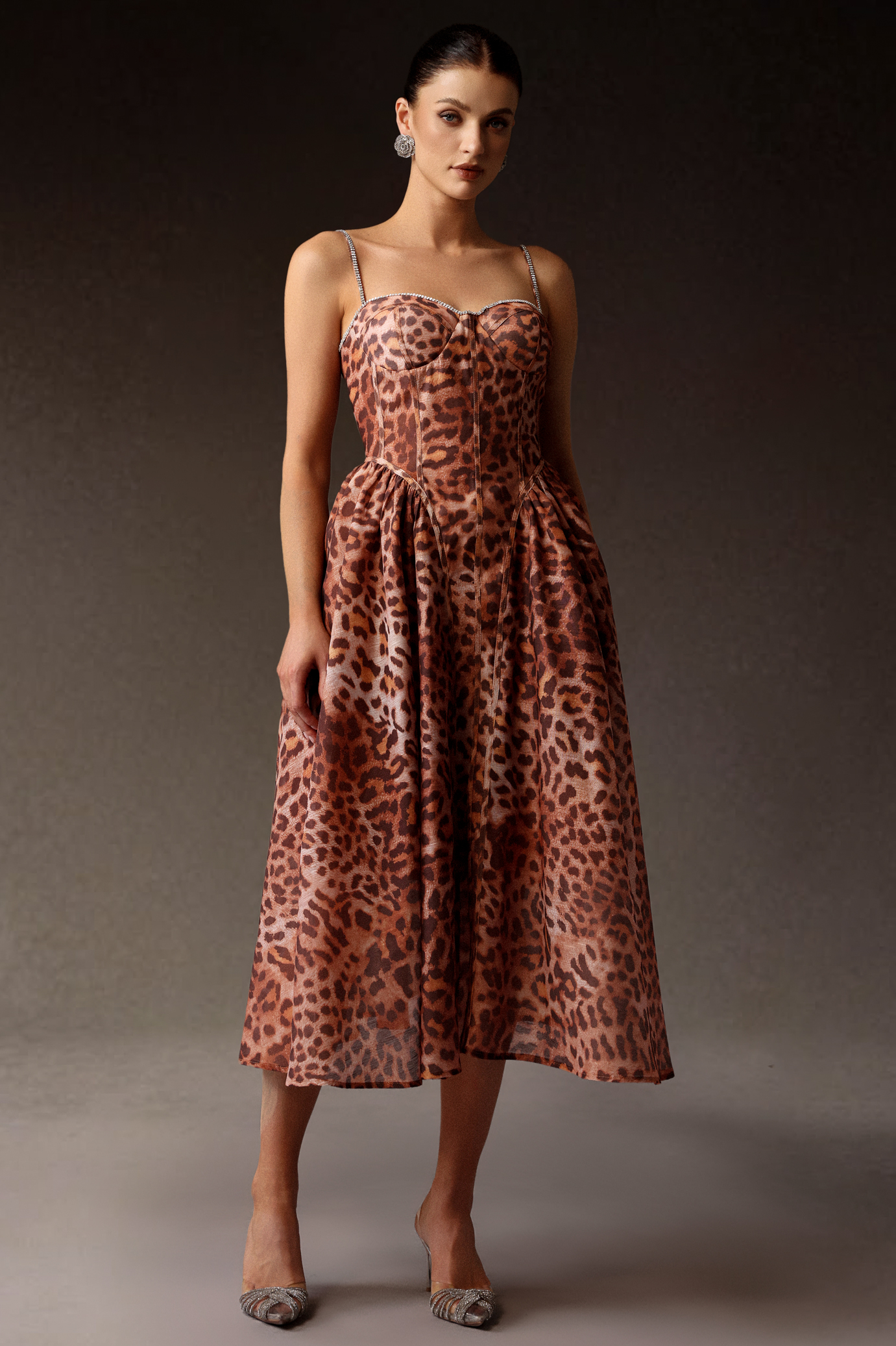 Zaroe Diamond Leopard Print Midi Dress