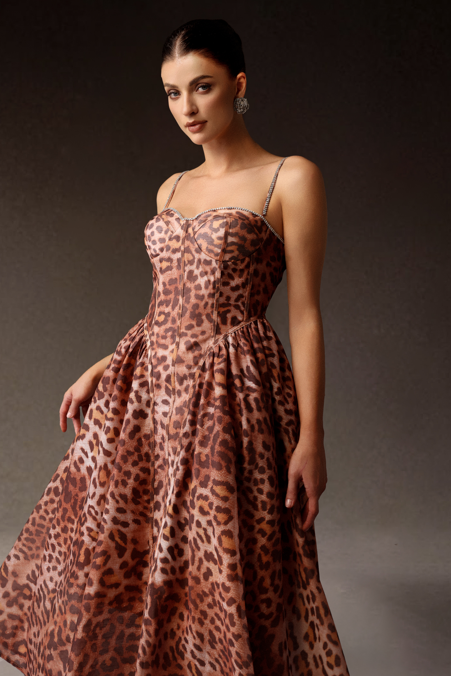 Zaroe Diamond Leopard Print Midi Dress