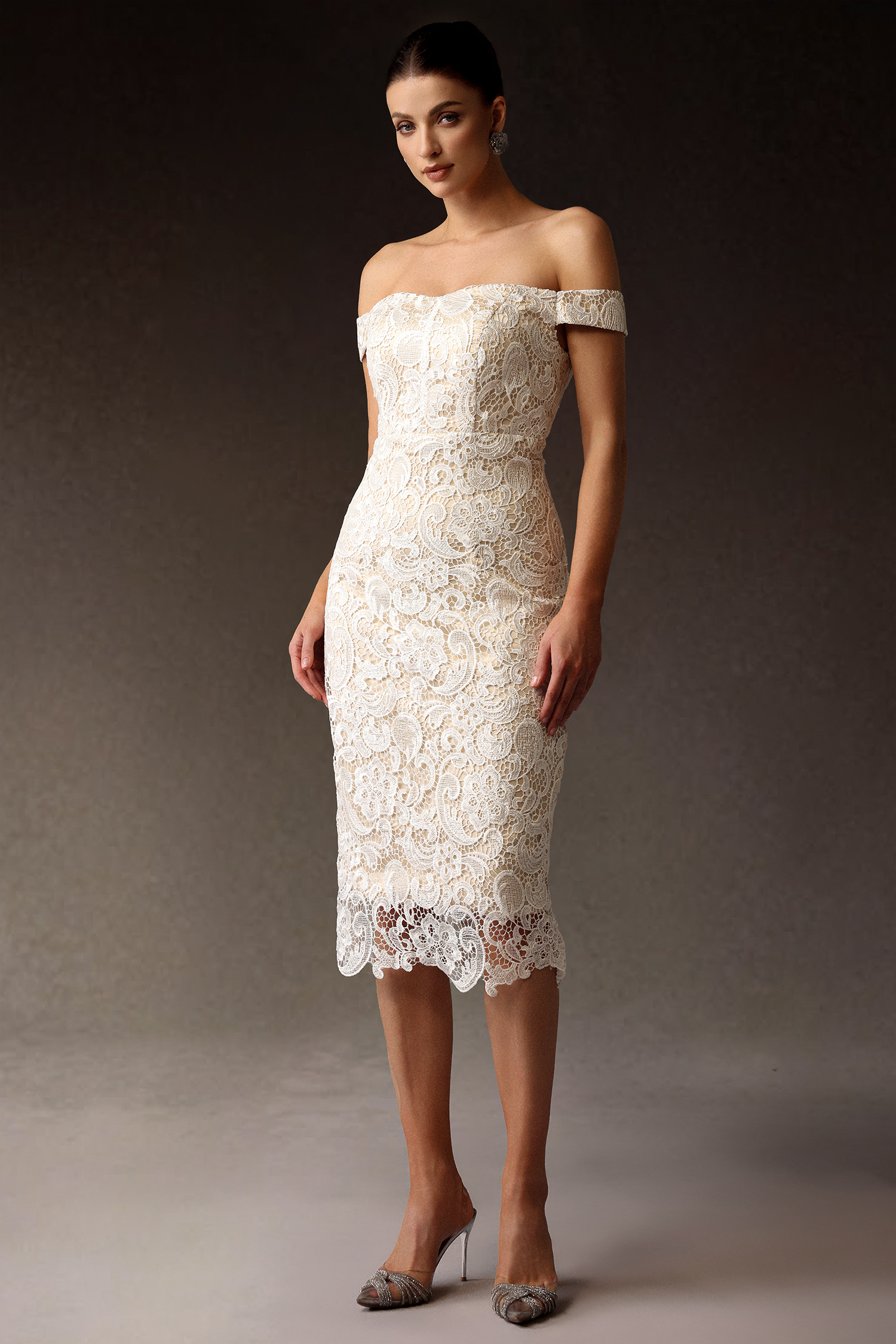 Zaniah Off-The-Shoulder Lace Midi Dress