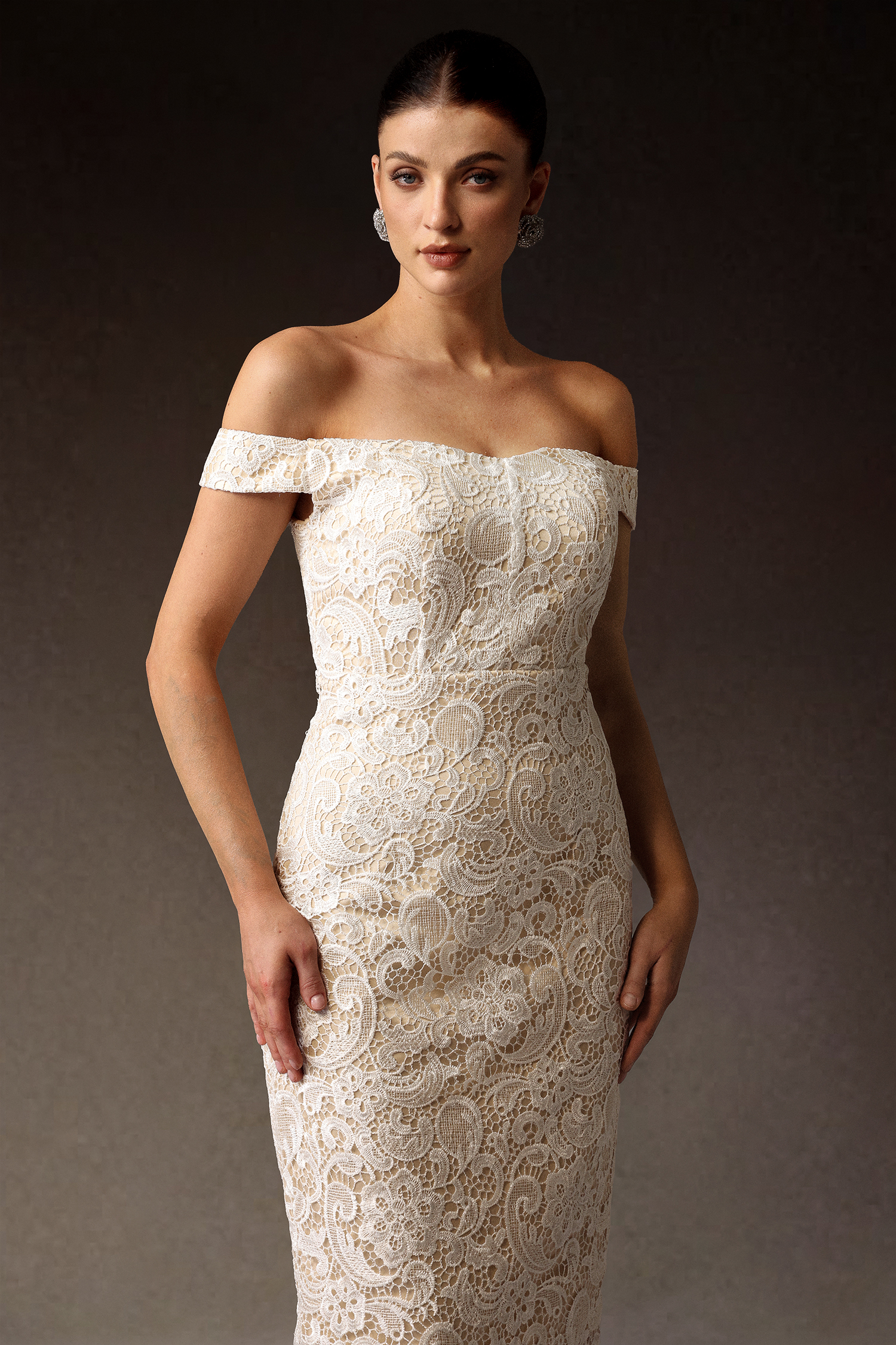 Zaniah Off-The-Shoulder Lace Midi Dress