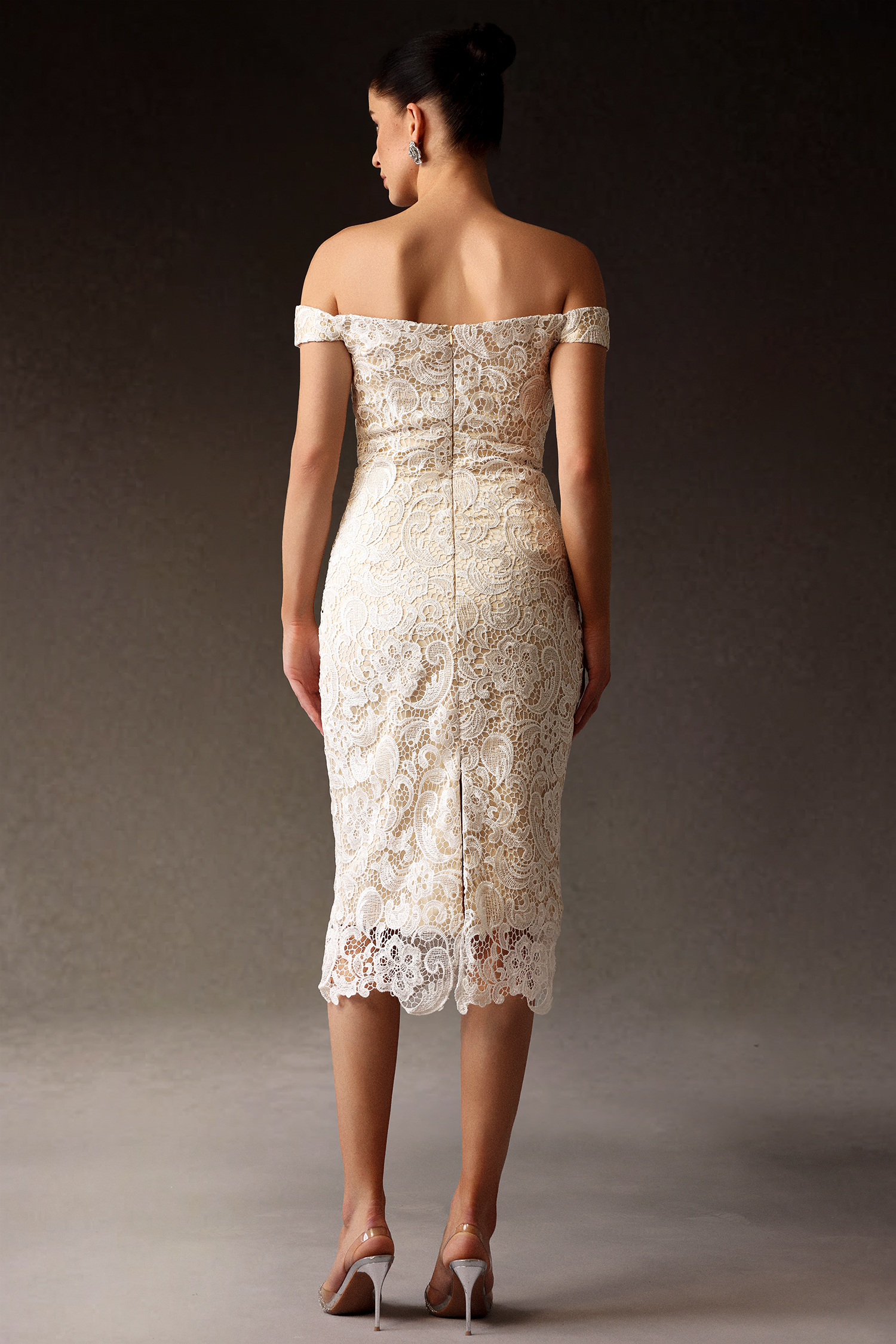 Zaniah Off-The-Shoulder Lace Midi Dress