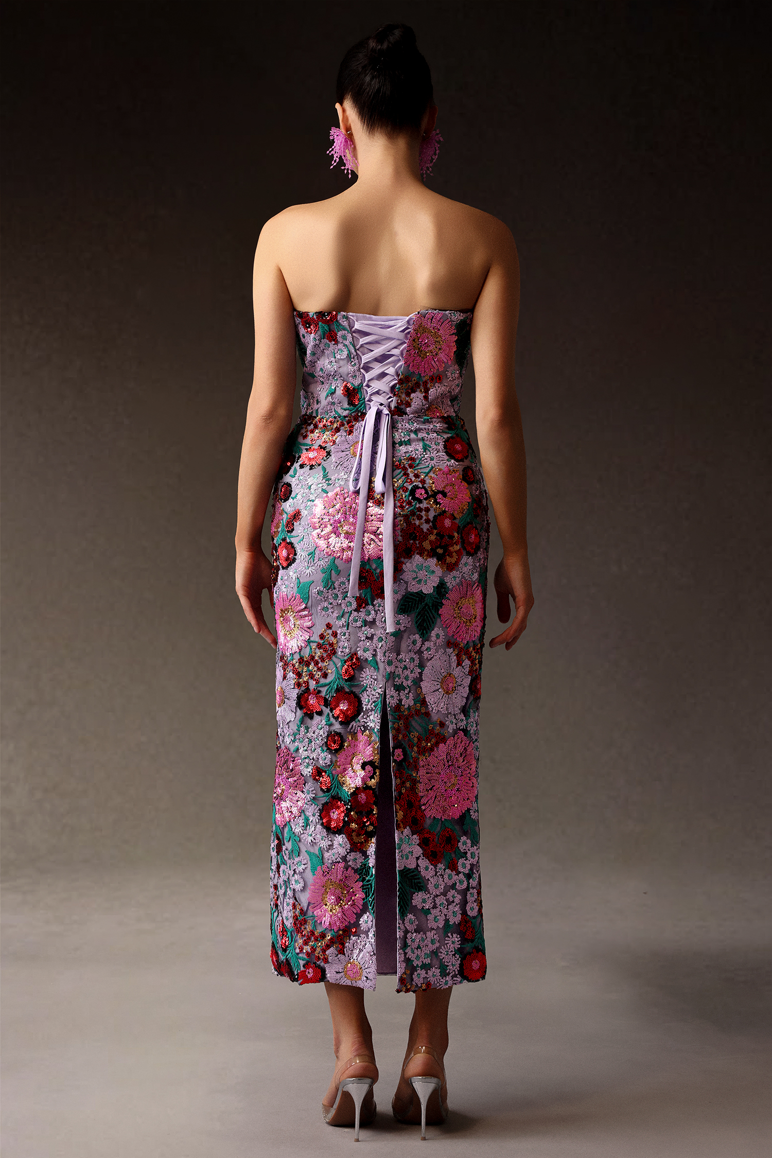 Siayh Sleeveless Sequin Flowers Lacing Maxi Dress
