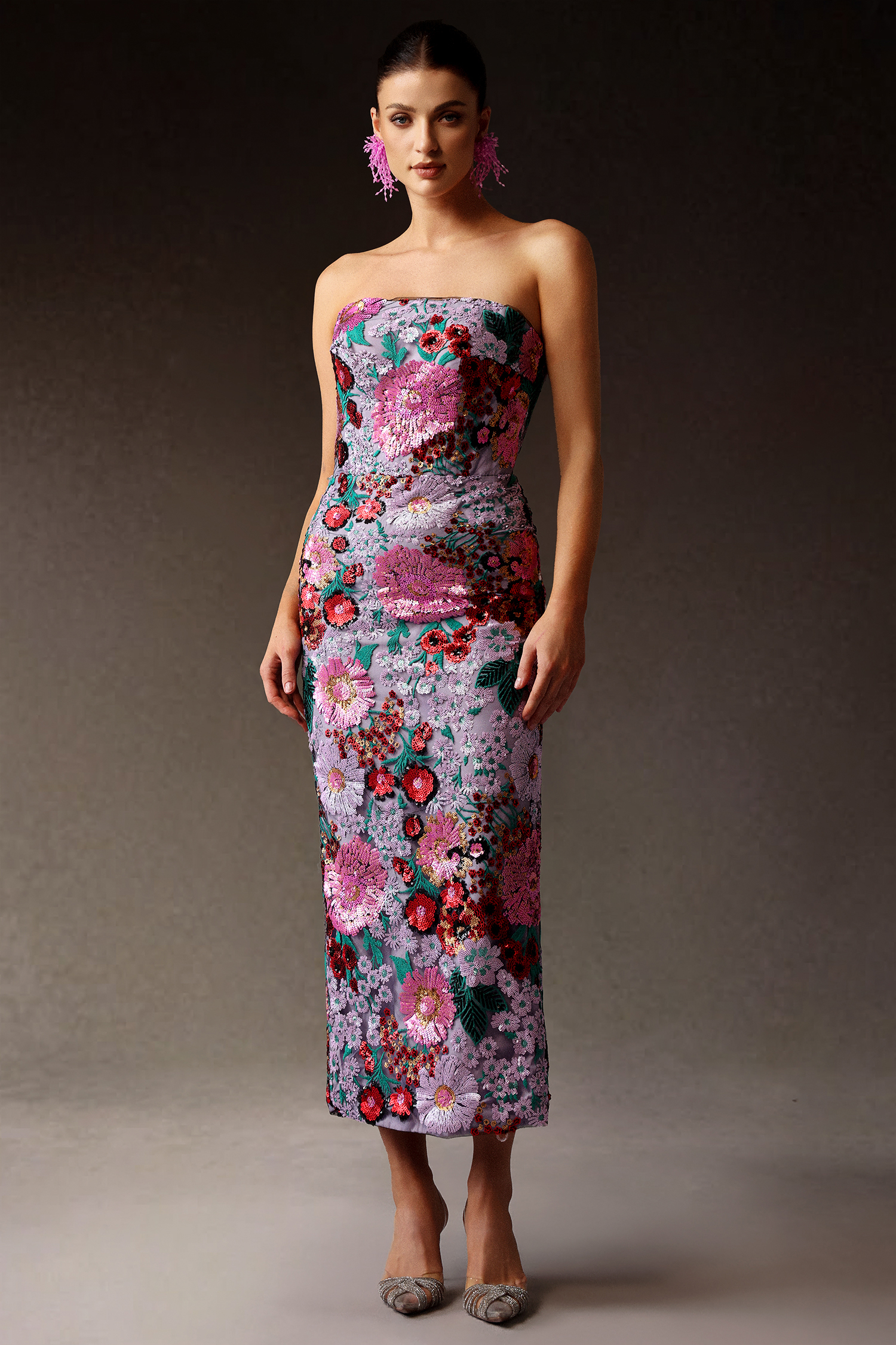 Siayh Sleeveless Sequin Flowers Lacing Maxi Dress