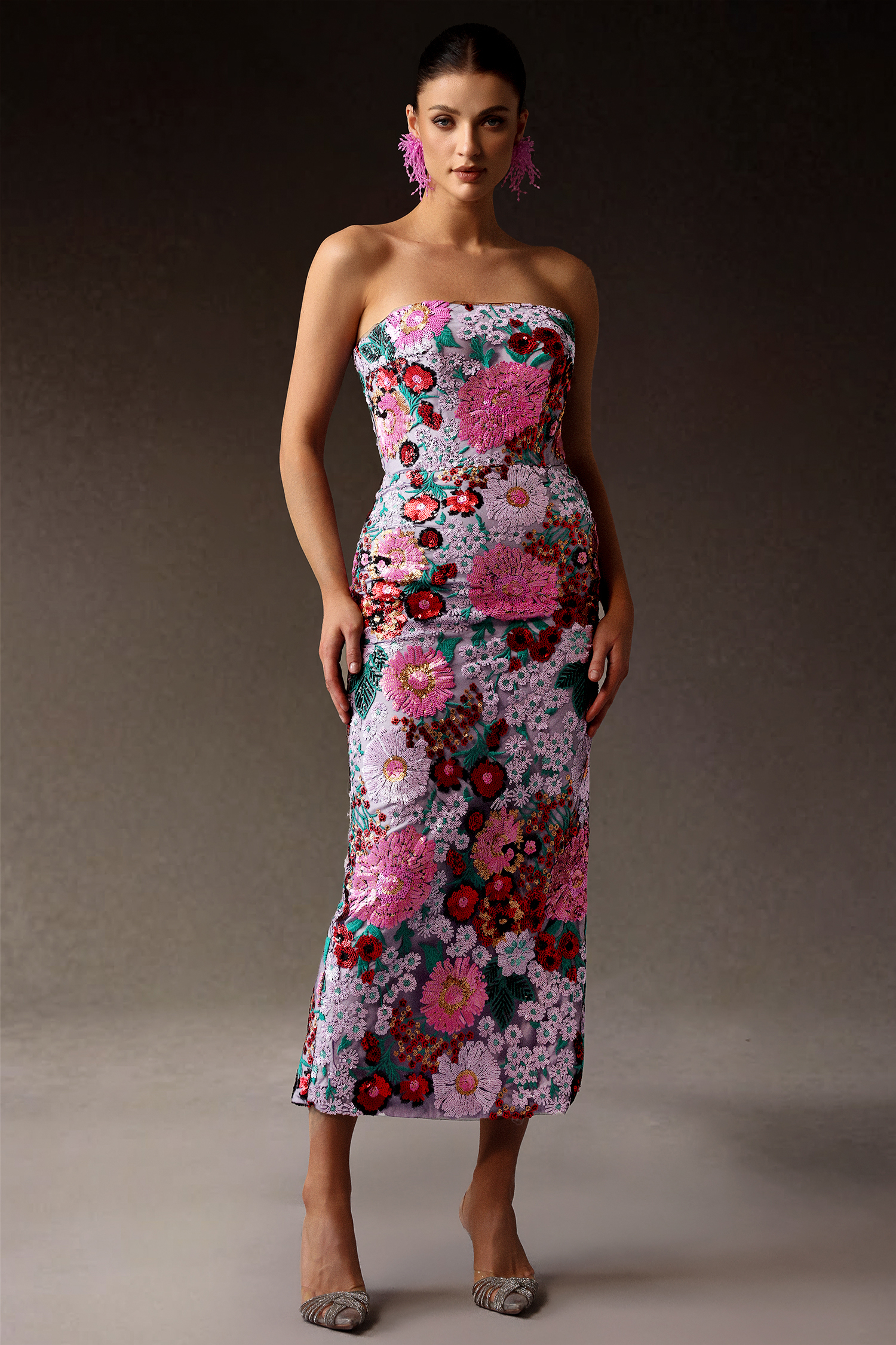 Siayh Sleeveless Sequin Flowers Lacing Maxi Dress