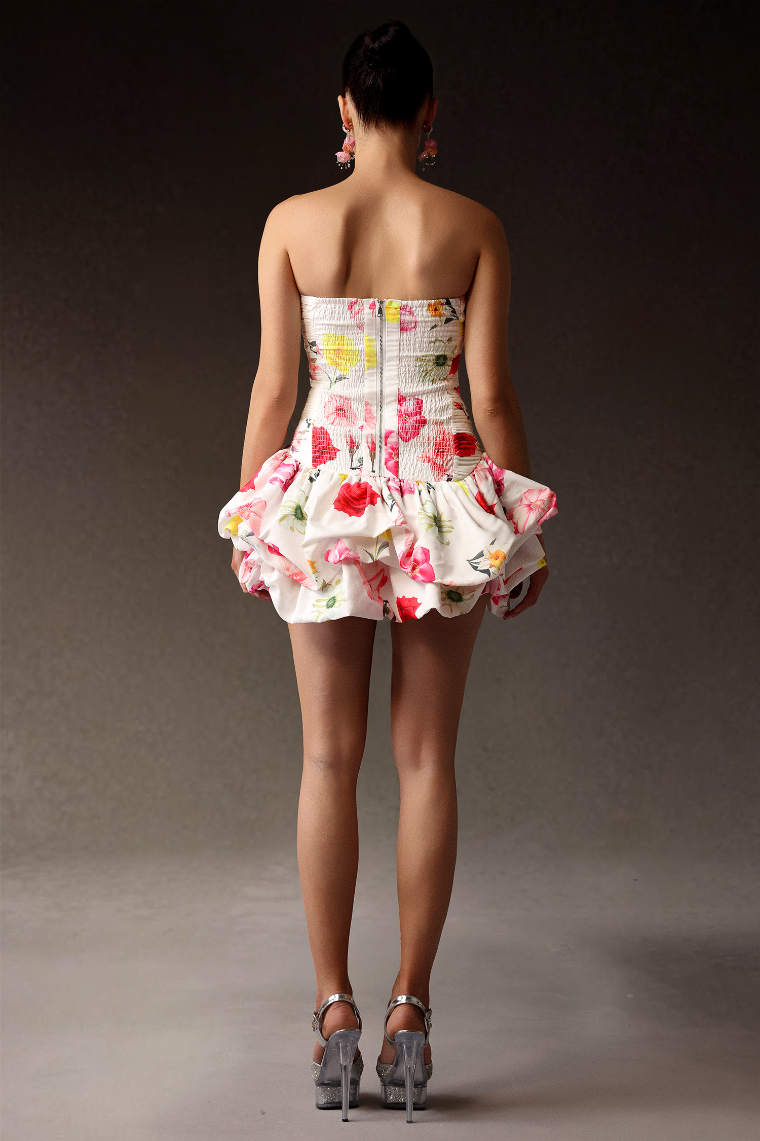 Koper Sleeveless Floral Printed Puff Mini Dress