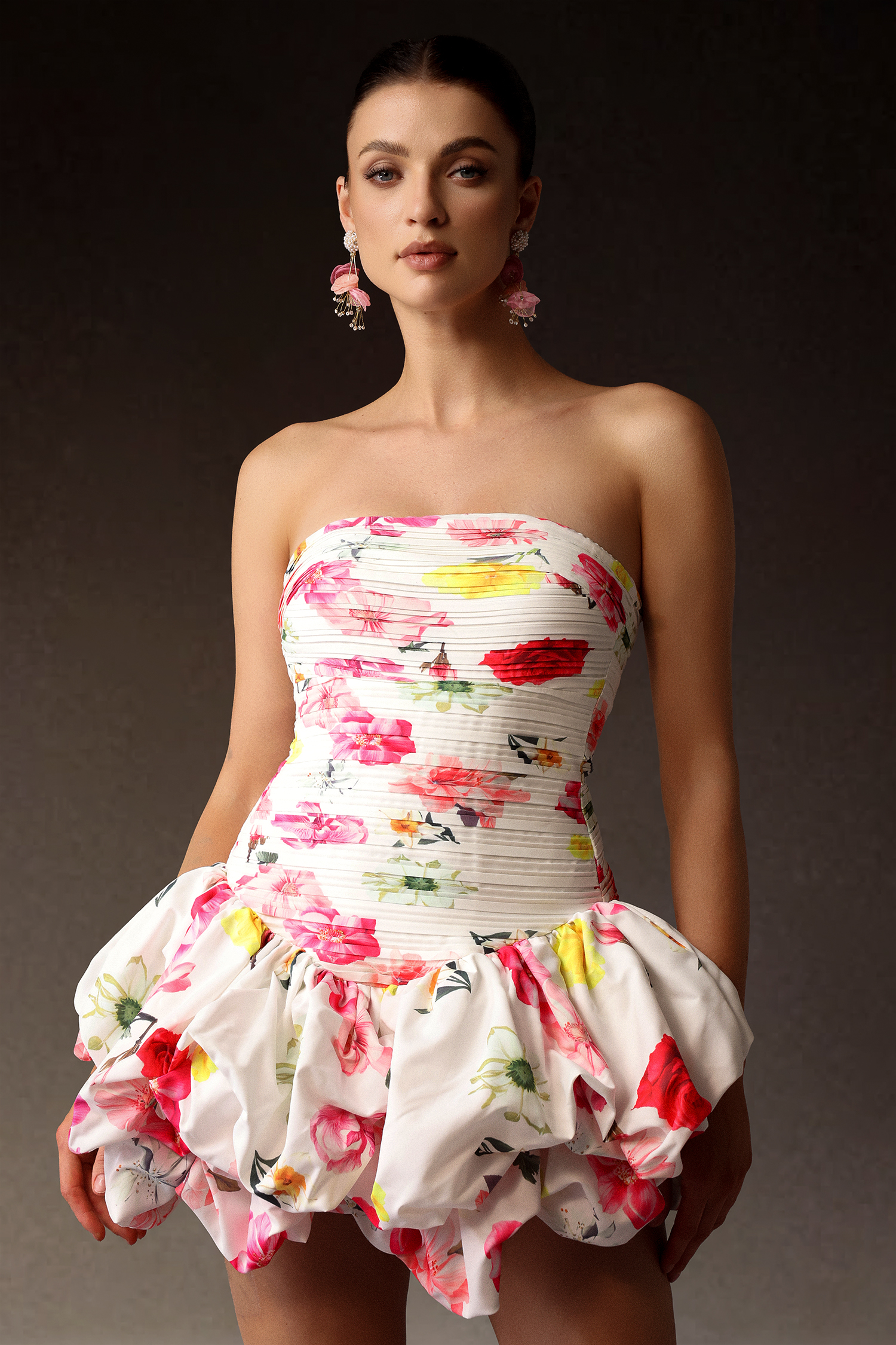 Koper Sleeveless Floral Printed Puff Mini Dress