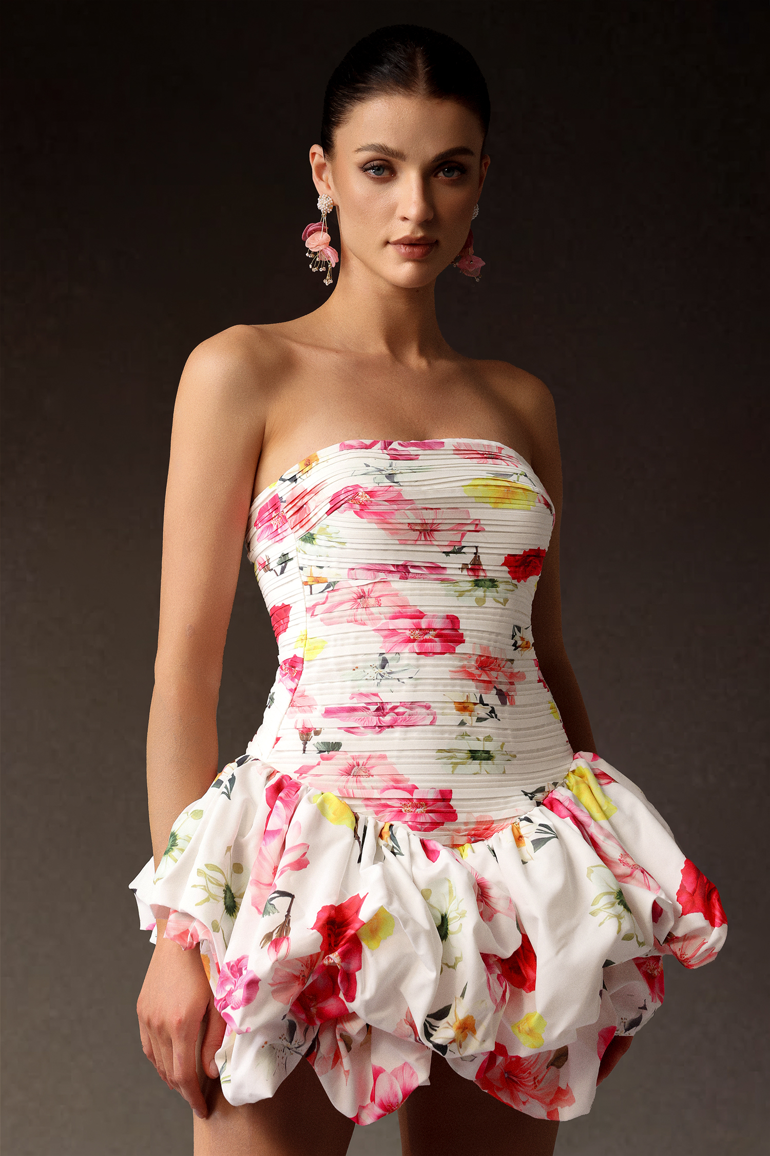 Koper Sleeveless Floral Printed Puff Mini Dress