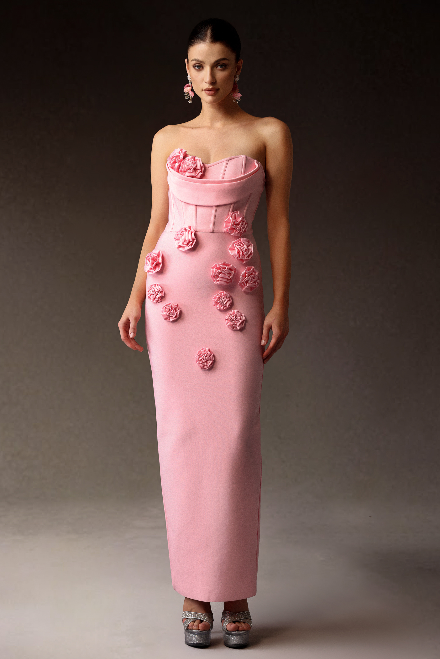 Teagan Sleeveless Flowers Bandage Maxi Dress