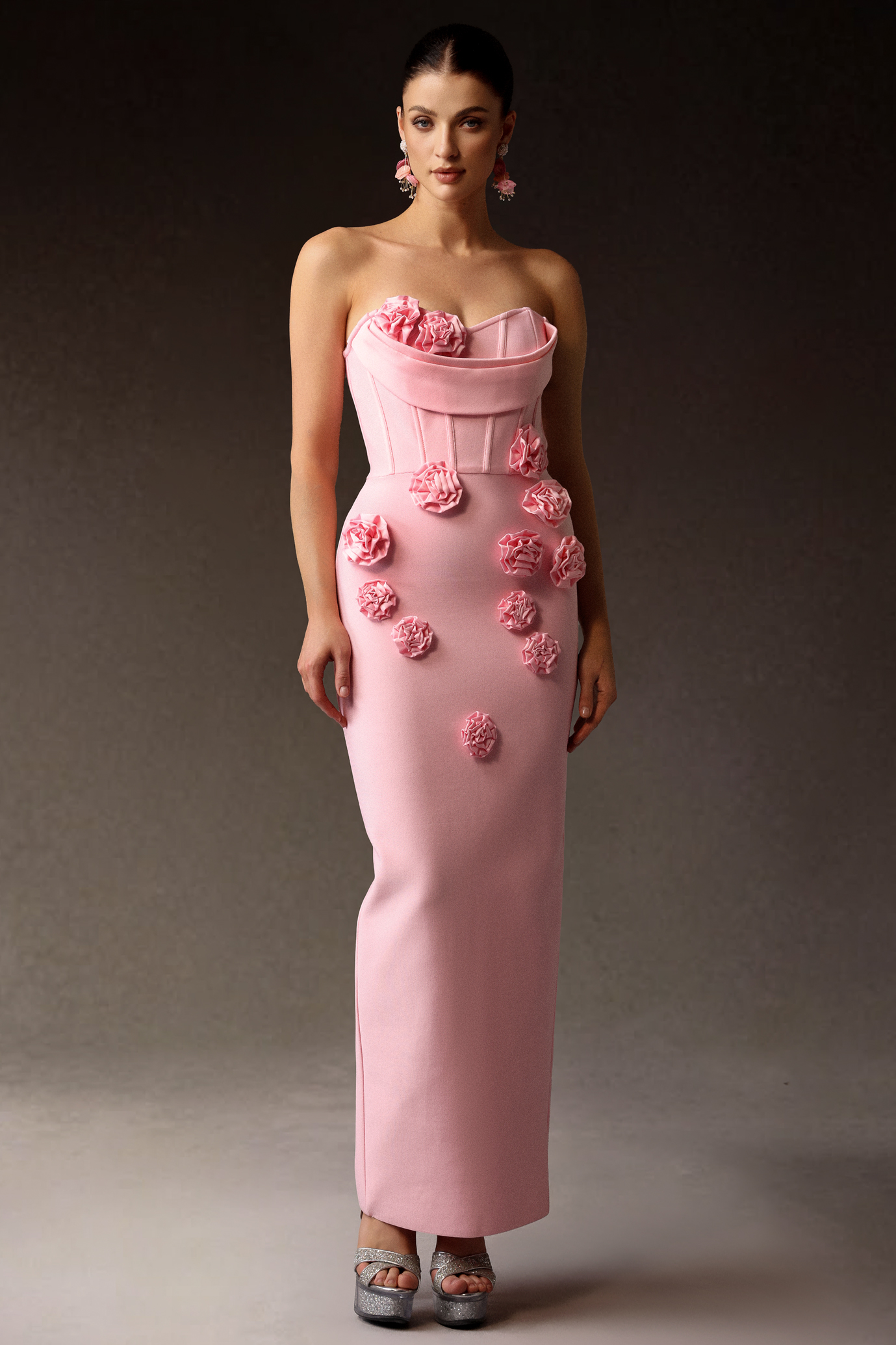 Teagan Sleeveless Flowers Bandage Maxi Dress