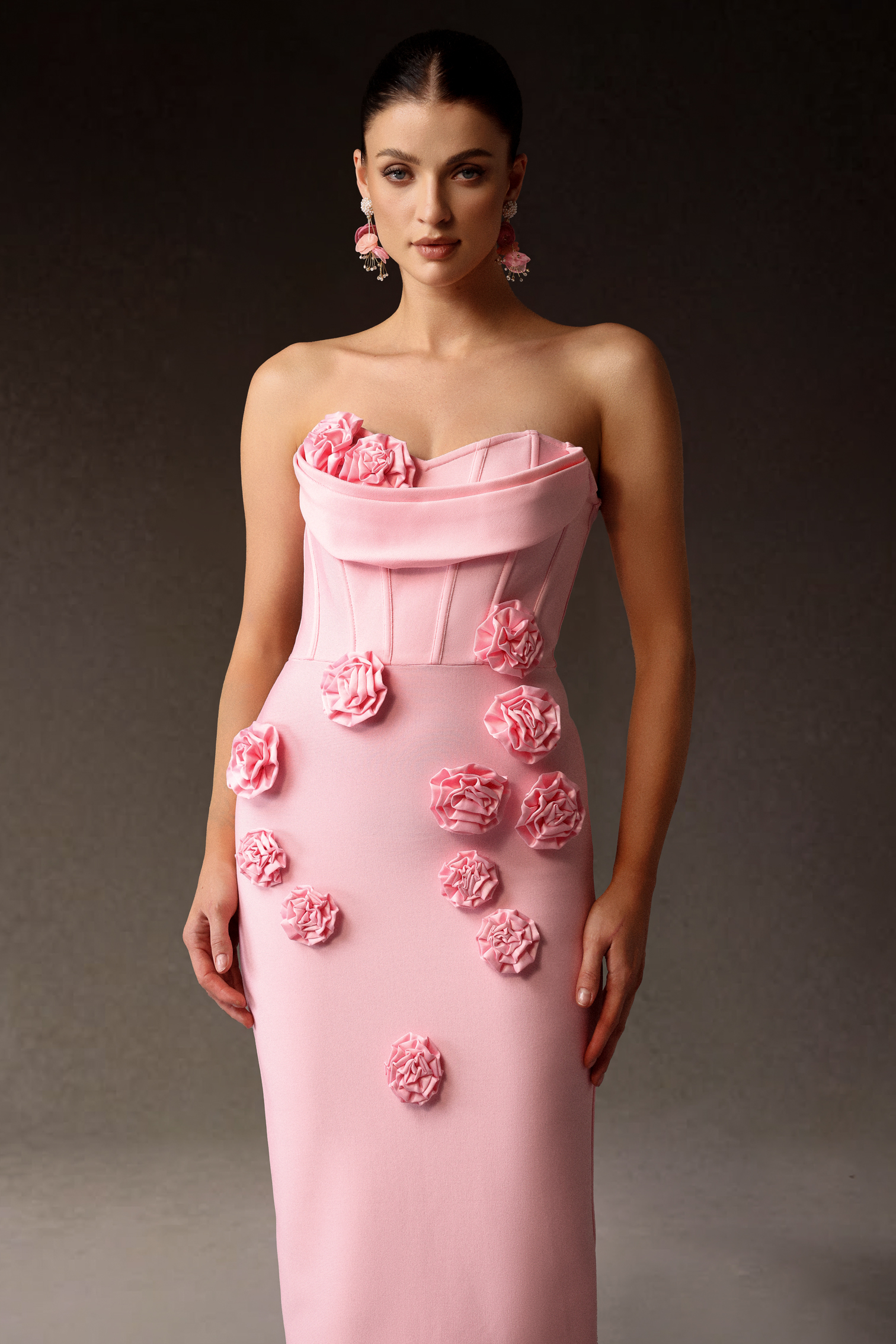 Teagan Sleeveless Flowers Bandage Maxi Dress