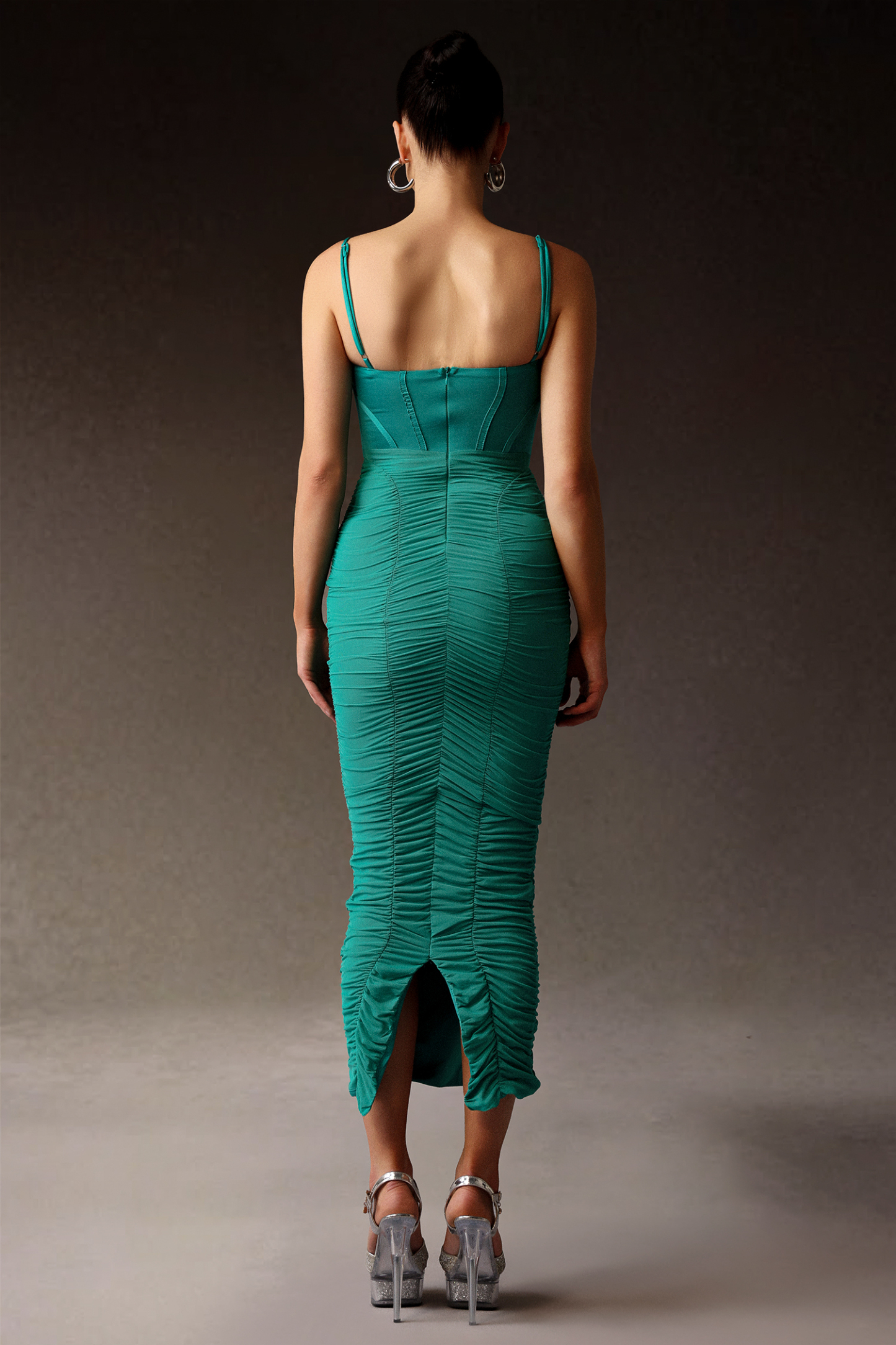 Tracy Sleeveless Fishbone Wrinkle Midi Dress