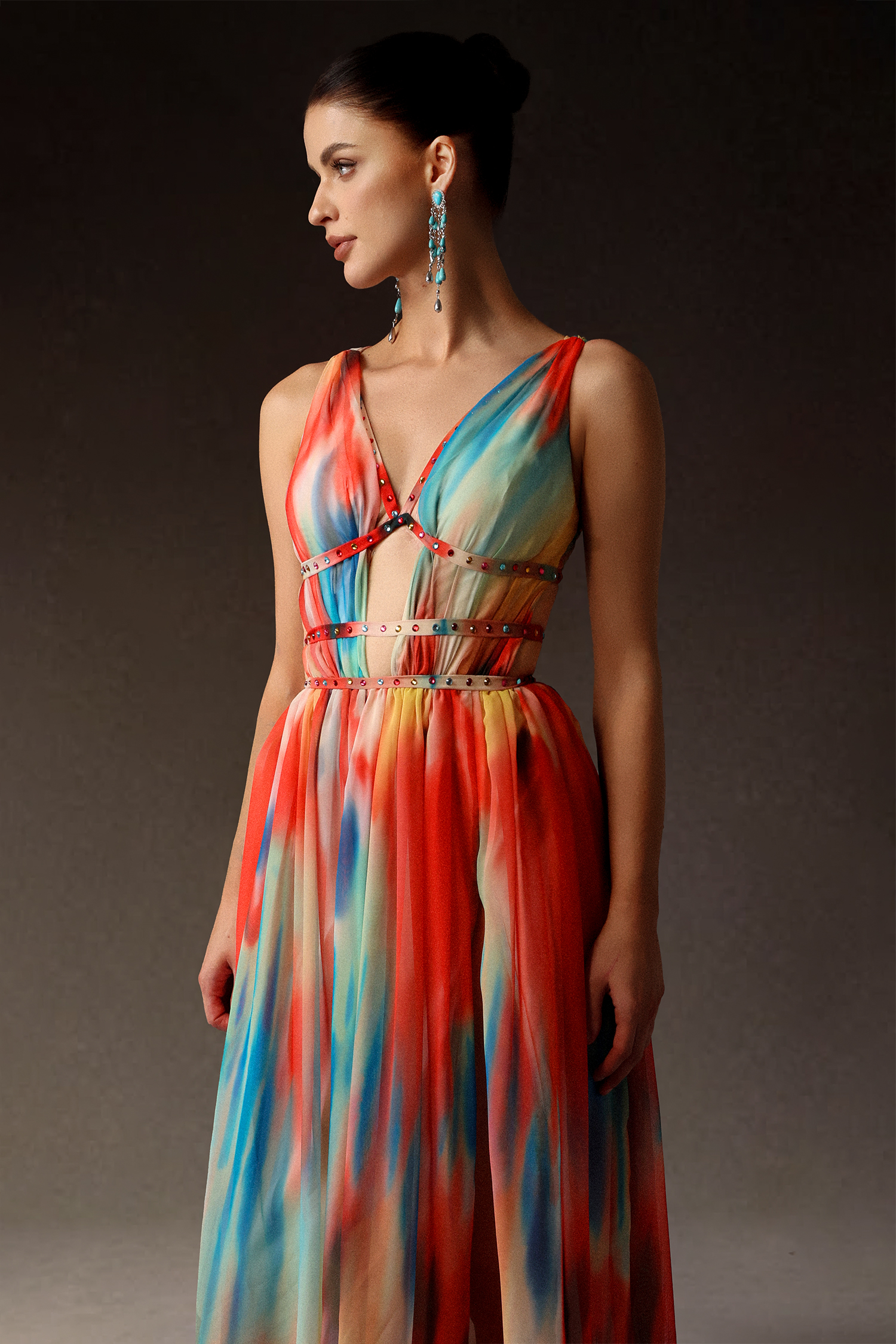 Ierra Sleeveless V-Neck Diamond Maxi Dress