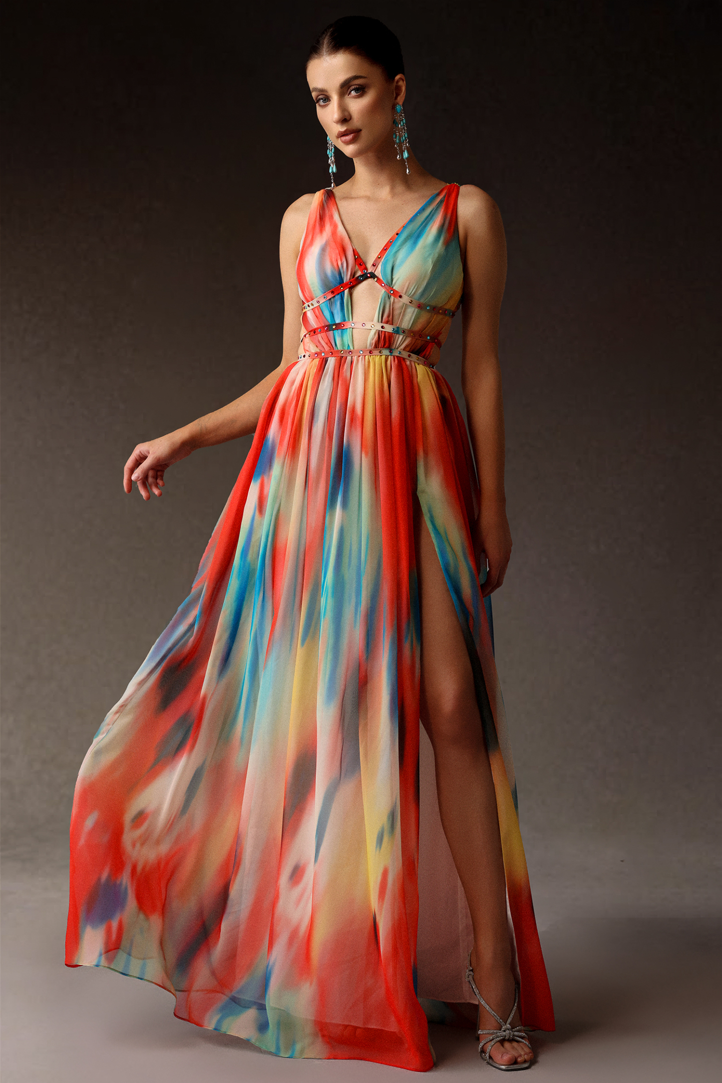 Ierra Sleeveless V-Neck Diamond Maxi Dress