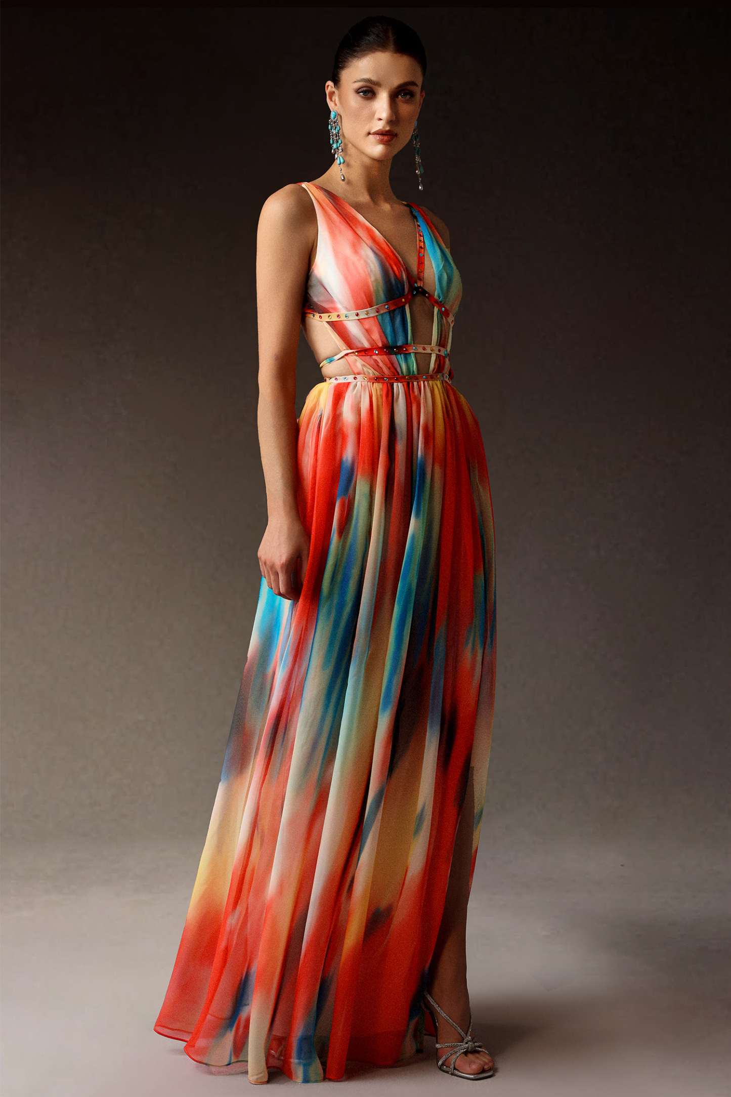 Ierra Sleeveless V-Neck Diamond Maxi Dress