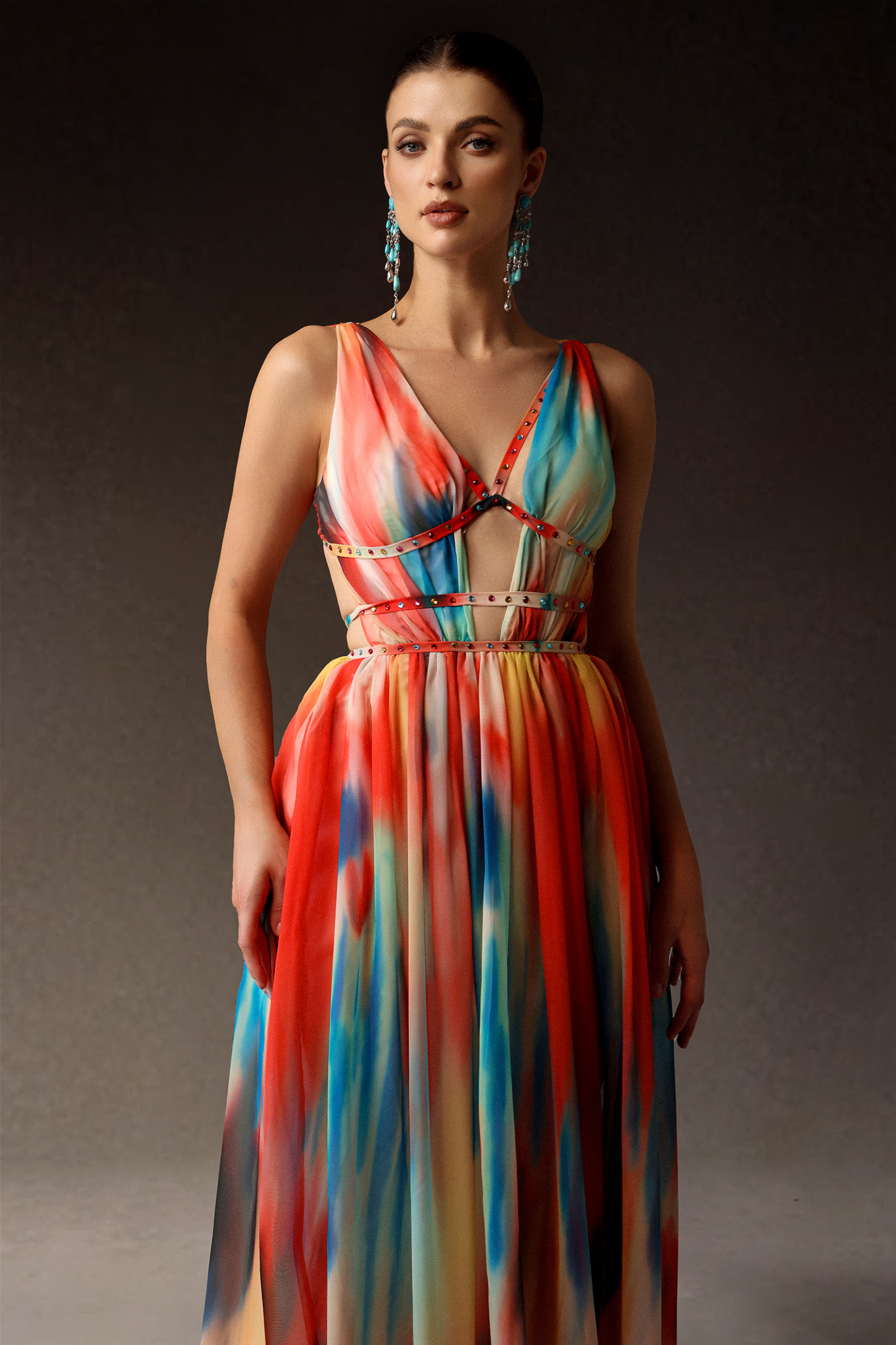 Ierra Sleeveless V-Neck Diamond Maxi Dress