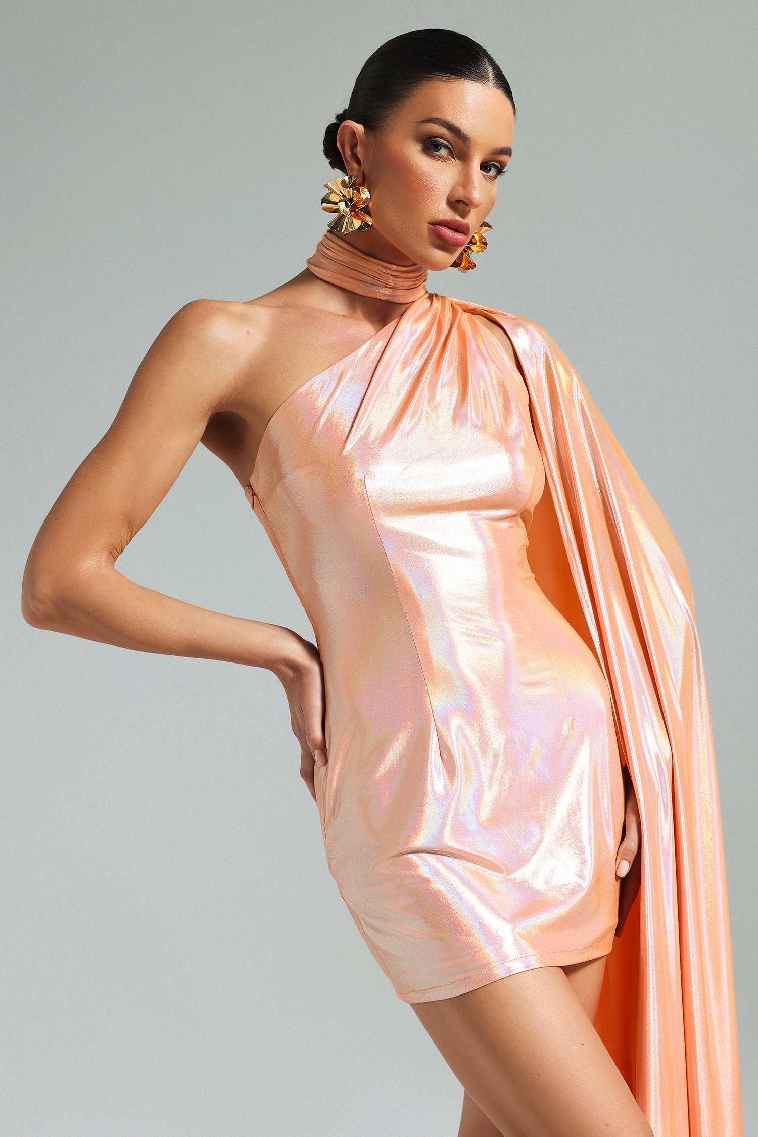 Yuico Glossy One Shoulder Mini Dress