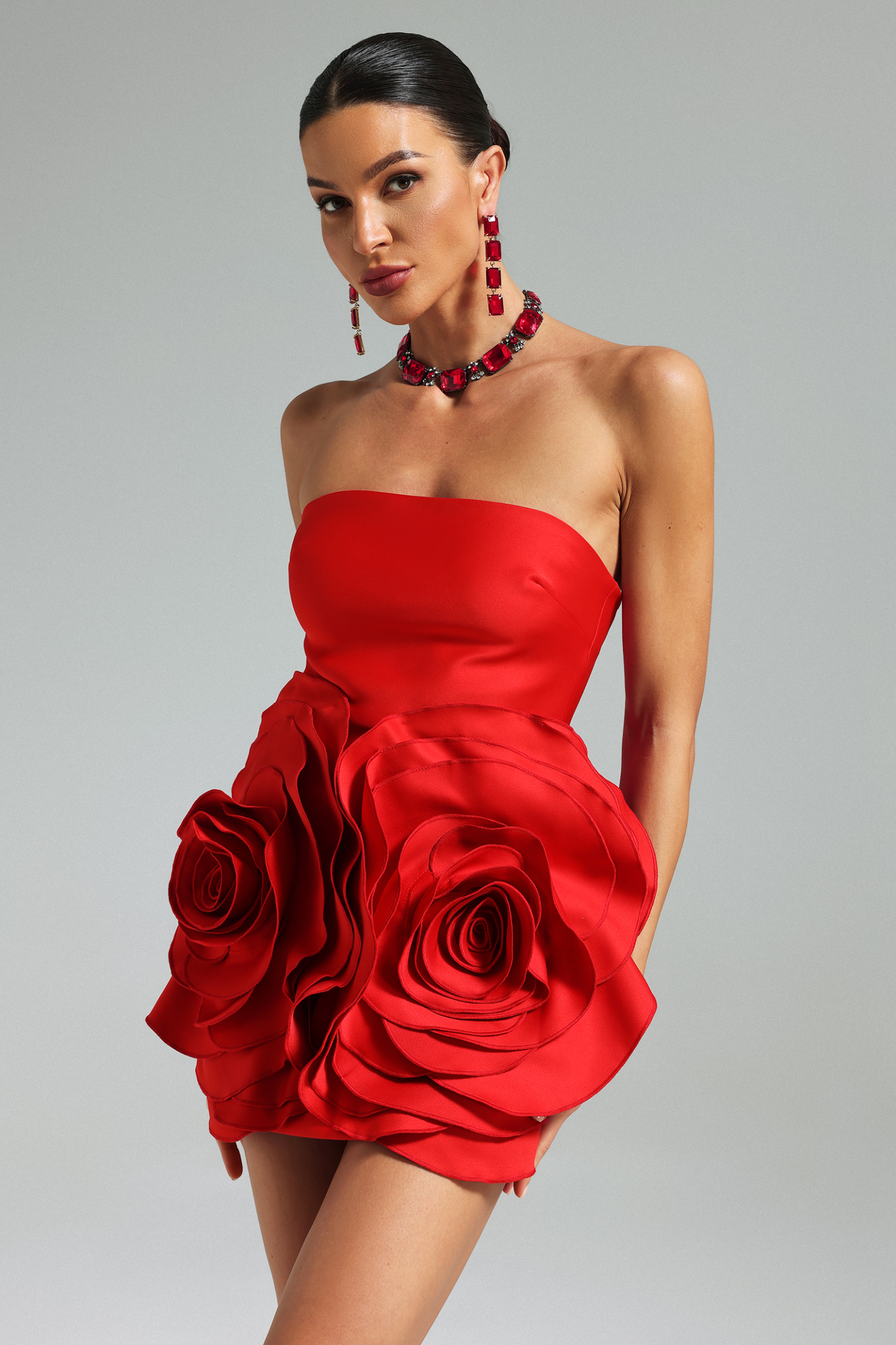 Shaha Flowers Tube Top Mini Dress - Red
