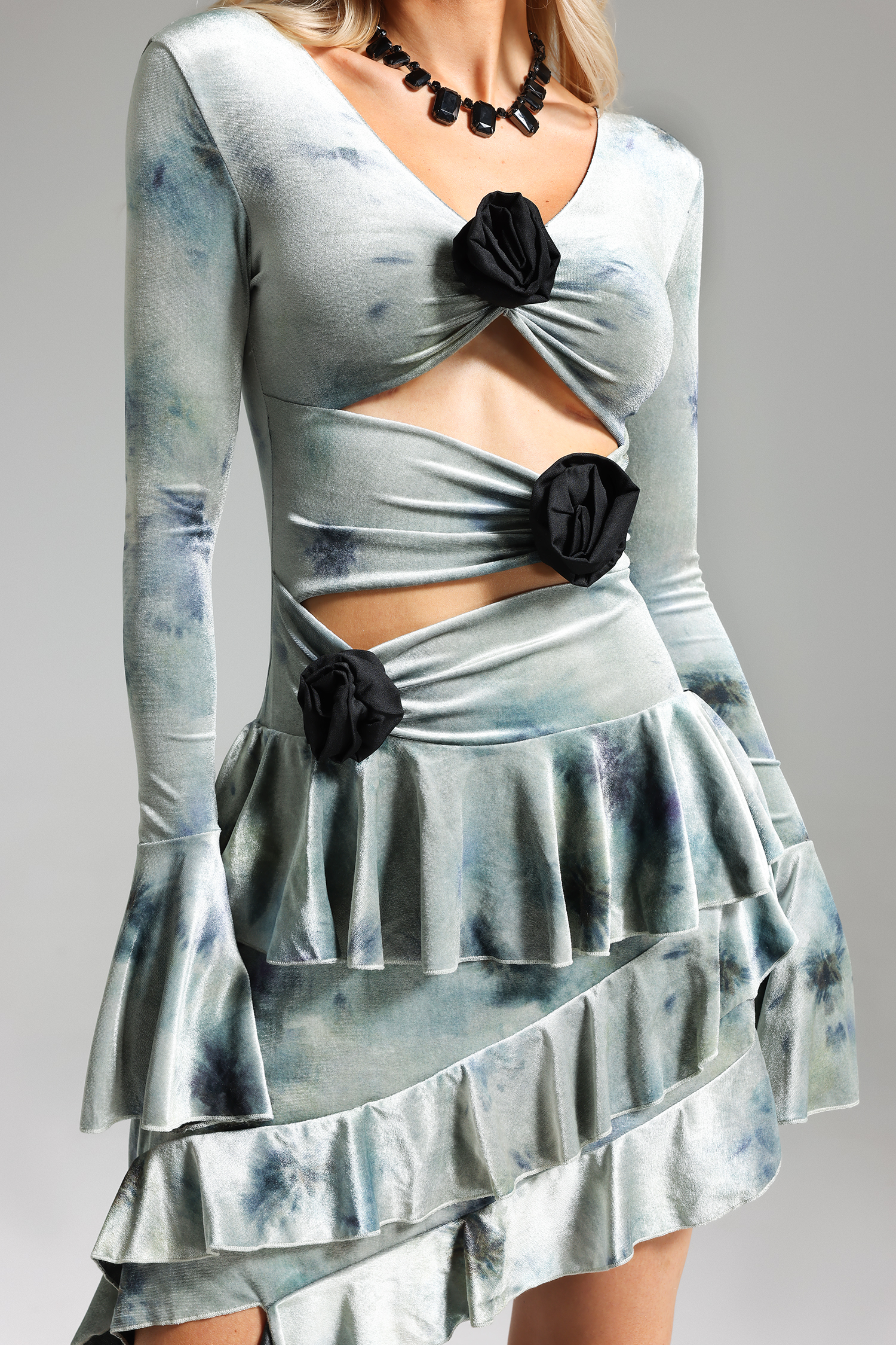 Kimivi Flower Tie-dye Ruffled Dress