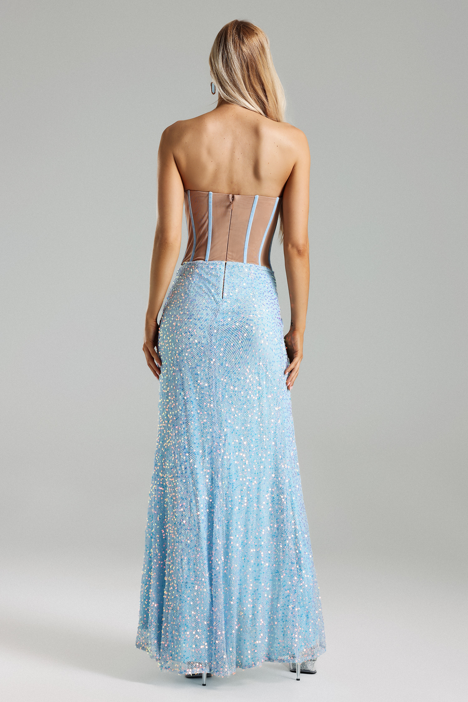 Romita Sequins Mesh Slit Dress