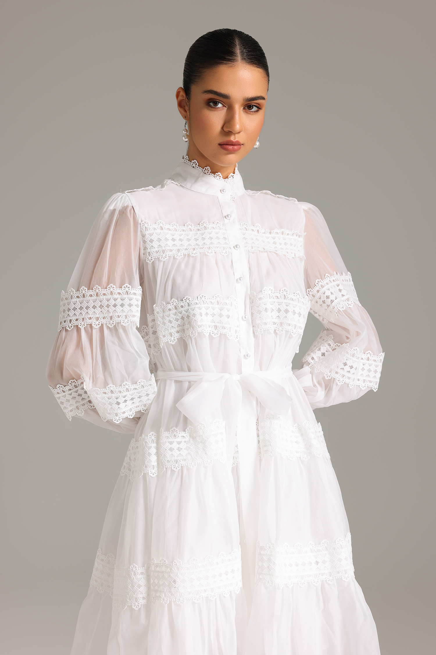 Elaia High Neck Lace Mini Dress